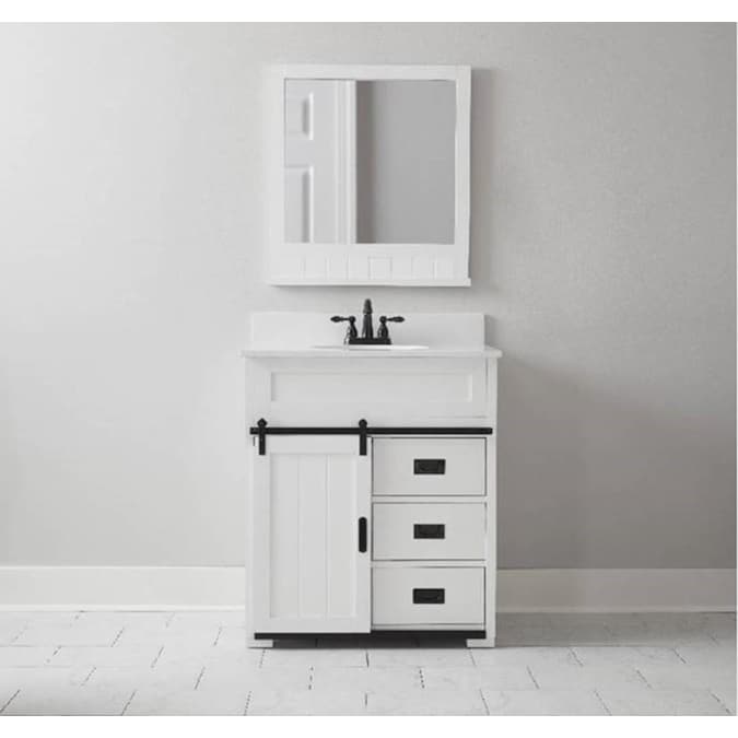 Style Selections Morriston 30 In White, 30 Inch White Bathroom Vanity With Top And Drawers