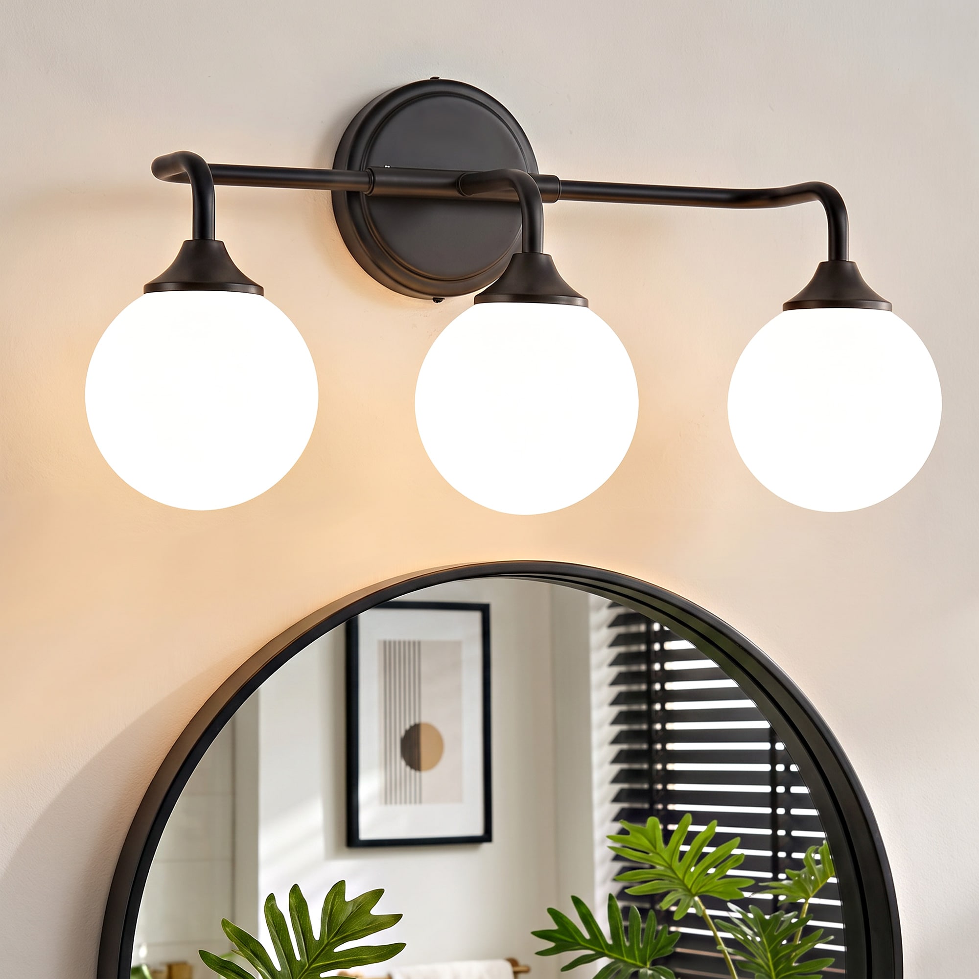 Lanmate -  3 -Light Black Vanity Light Frosted Globe Glass Bathroom Vanity Light Wall Mount Fixtu...