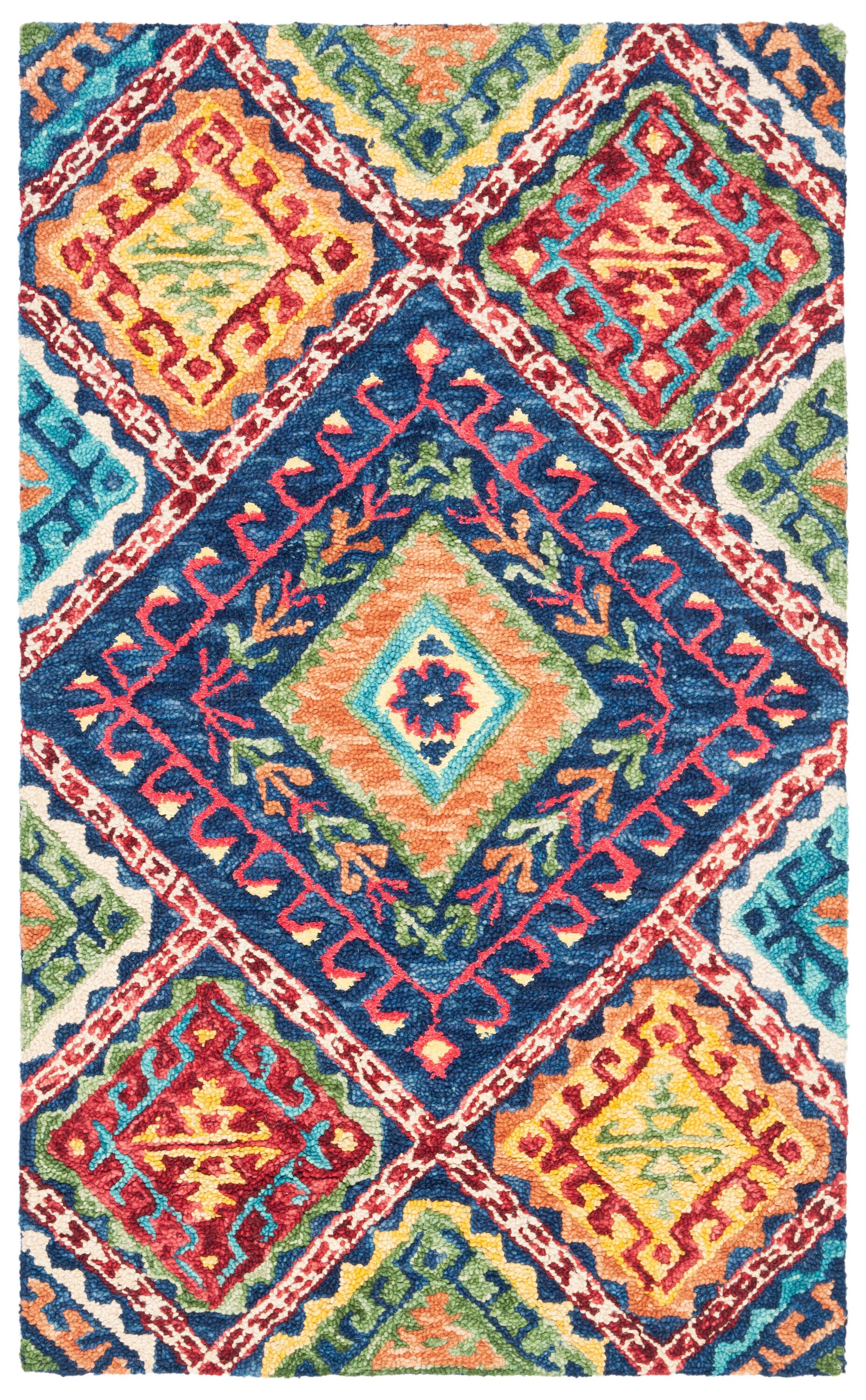 Handmade Blue Wool Geometric 3' x 5' Area Rug