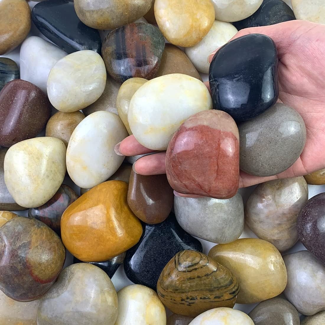 Adrinfly  40 lbs 2 to 3 Inch Mixed Color River Rocks 1 Pack Natural Decorative Pebbles for Landscaping Garden Aquarium Fountain and Potted Plants