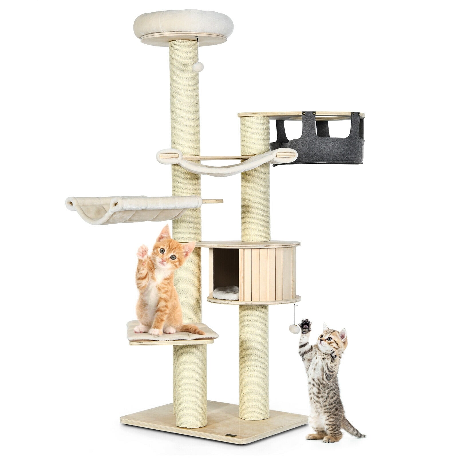 Slickblue D-CO-AN6747SP 78 x 30 Beige Plush Cat Tree with Condo Hammocks and Scratching Posts Indoor