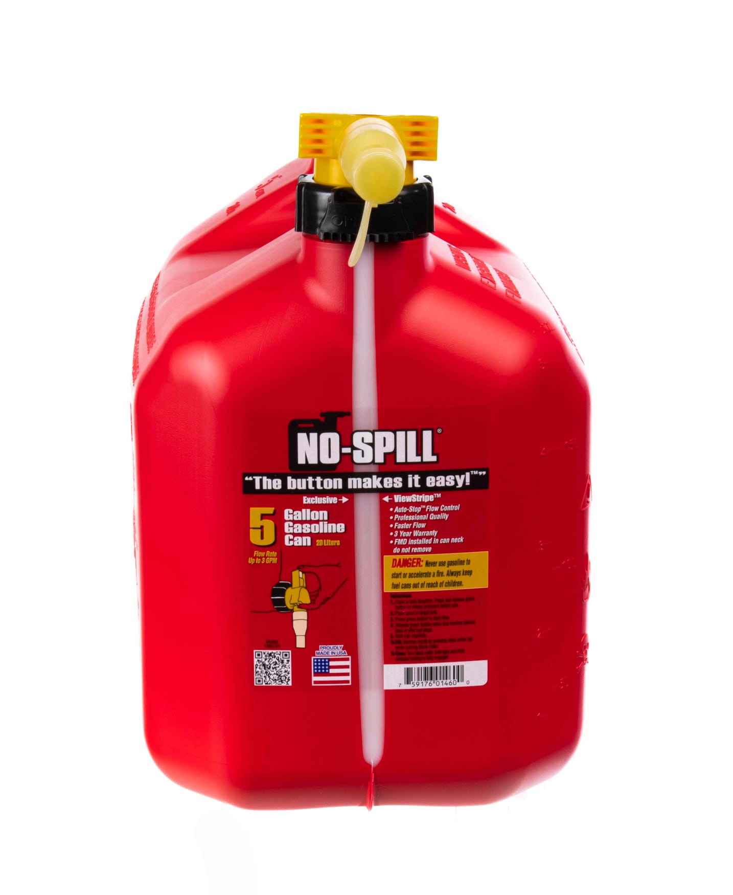 No Spill 5- Gallons Plastic Gasoline Can