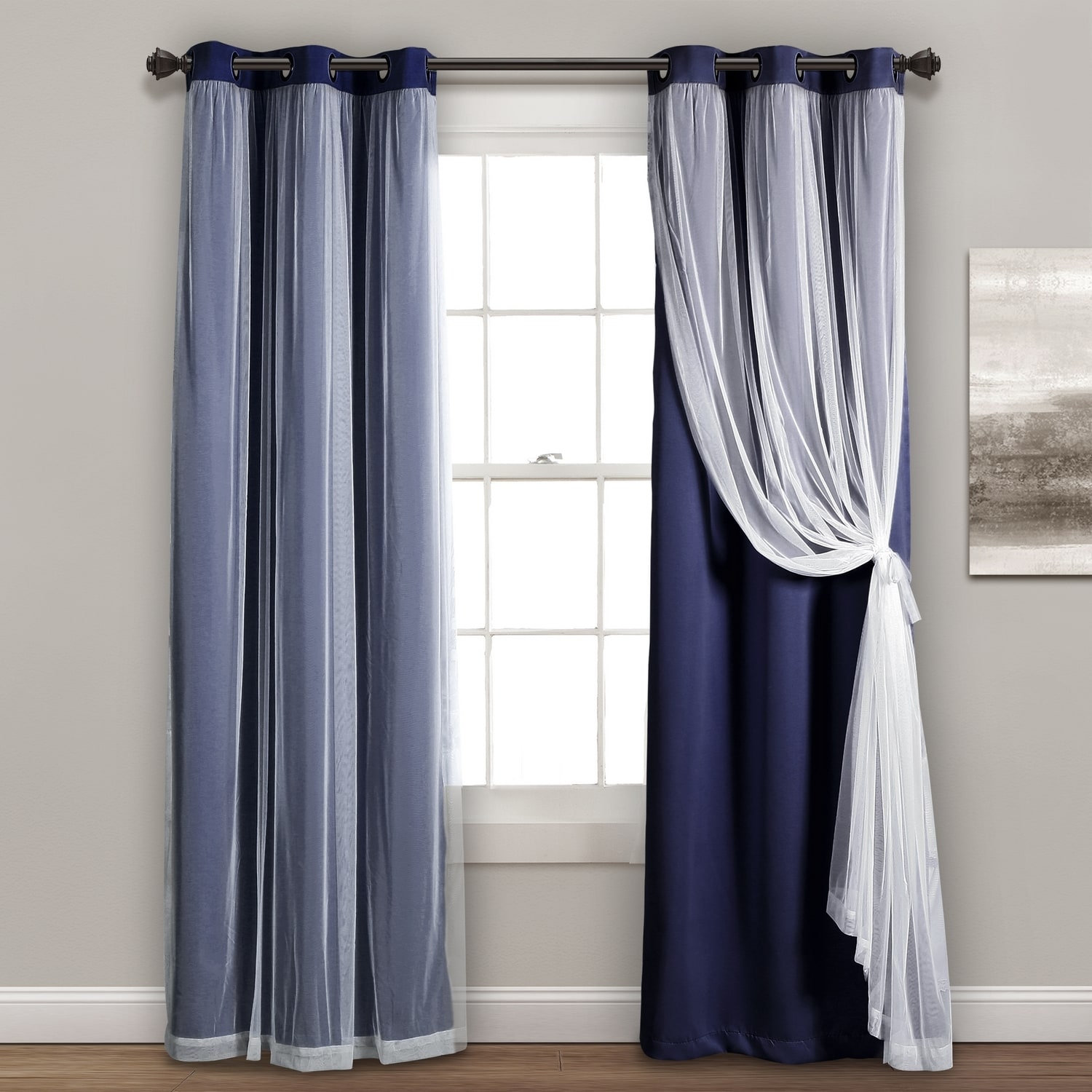 Lush Decor 16T002547 84-in Navy Light filtering Grommet Curtain panel pair