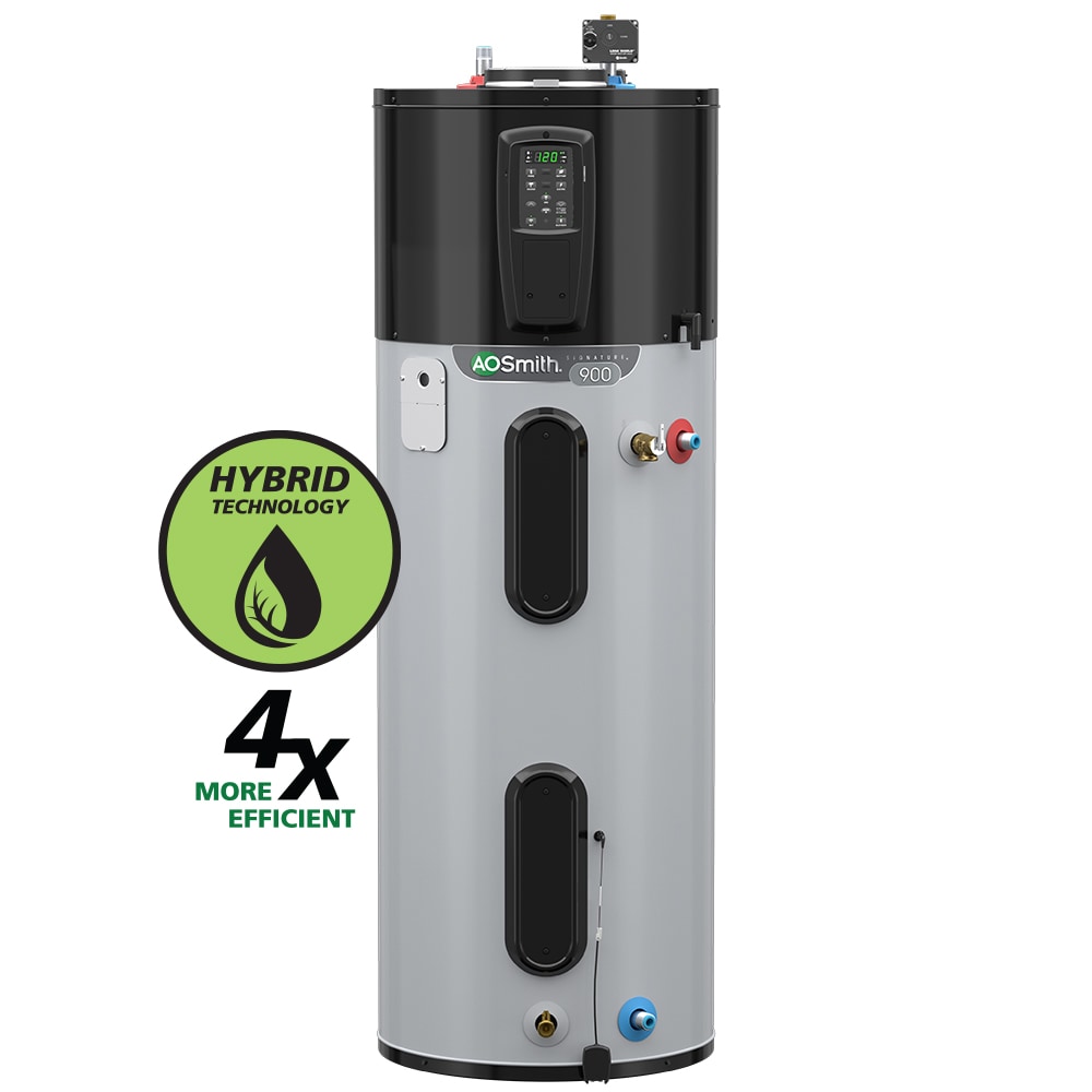 A.O. Smith Signature 900 50-Gallons Tall 10-year Limited Warranty 4500-Watt Double Element Smart Electric Water Heater with Hybrid Heat Pump in Gray -  HPS10-50H45DV