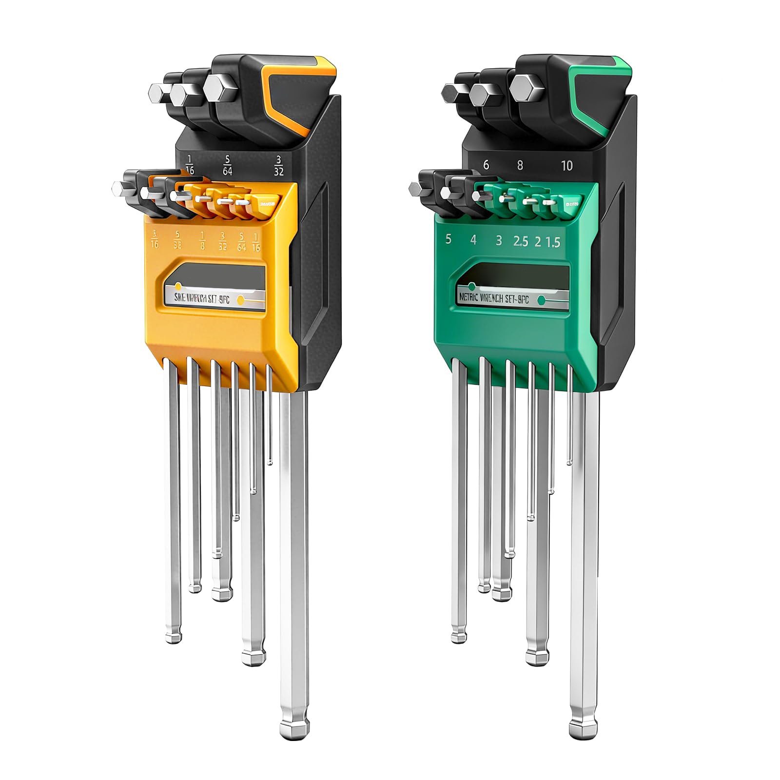 Anqtovp  18 Piece T Handle Allen Wrench Set Metric 1.5mm to 10mm SAE 1/16 to 3/8 Inch Ball End Hex Key Set Hardened S2 Steel Plastic Holder