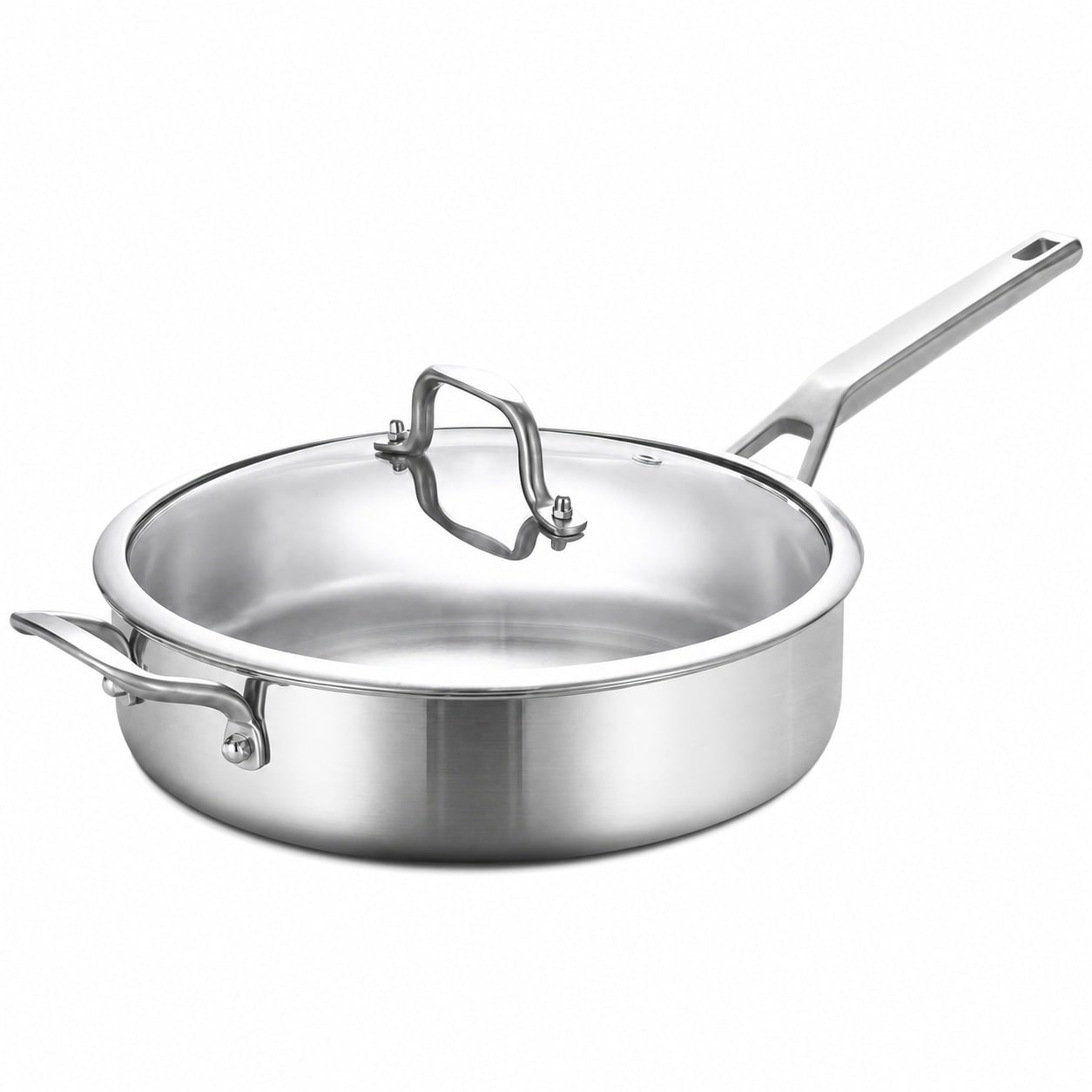 Aoibox  12 Inch Tri Ply Stainless Steel 5 qt Saut Pan with Tempered Glass Lid for Home and Office Use