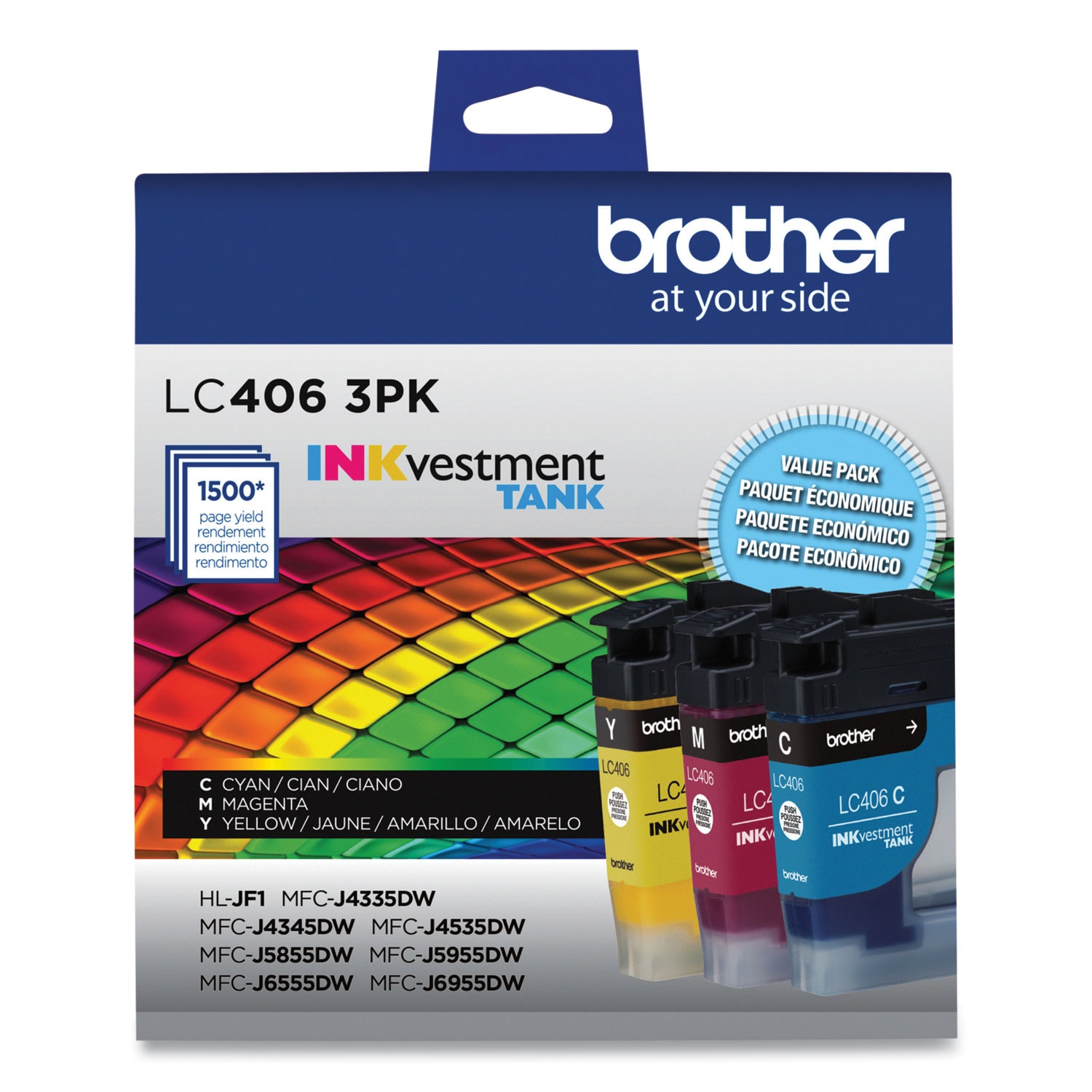 Brother LC4063PK INKvestment Ink 1500 Page-Yield Cyan/Magenta/Yellow 3 Pack