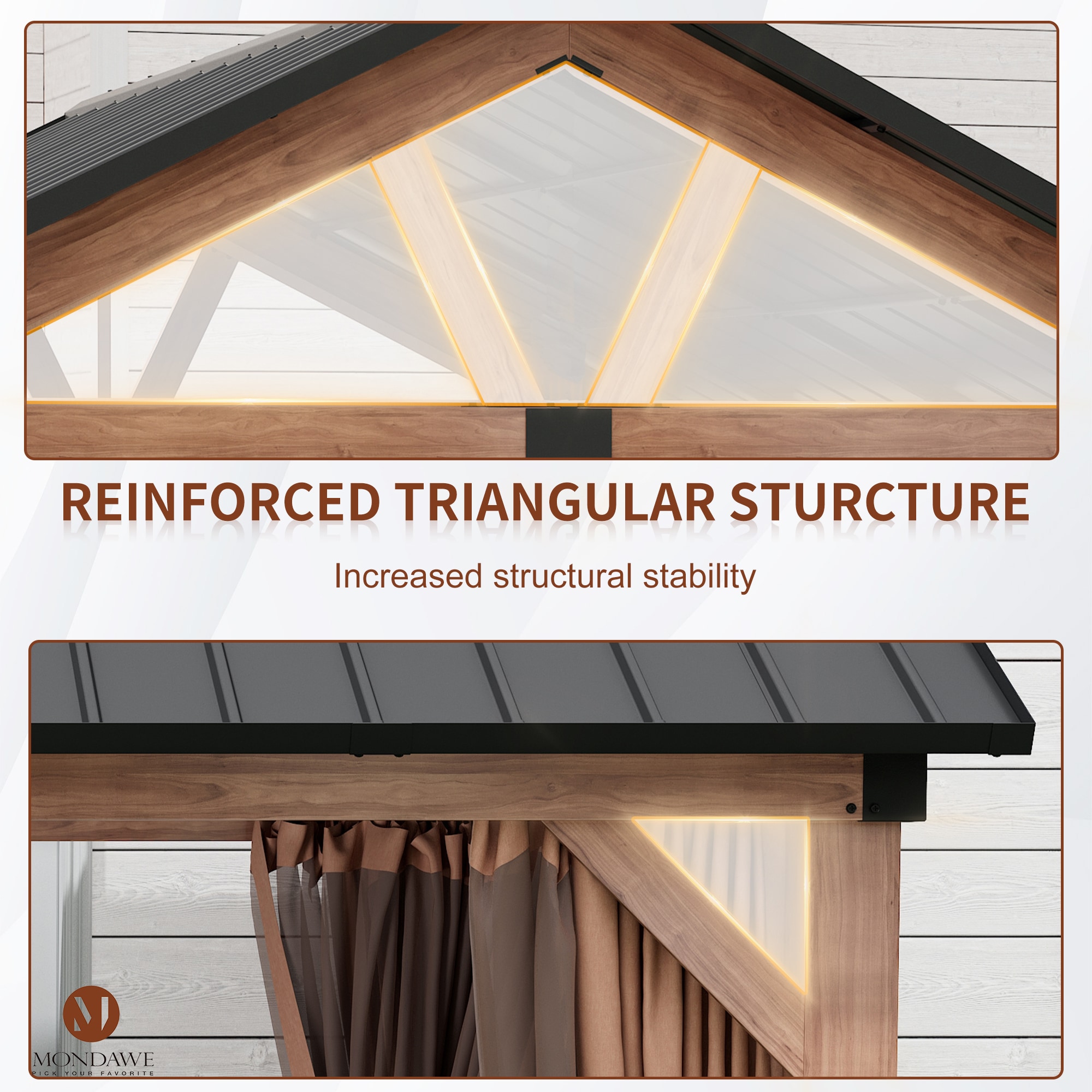 11' x 13' Brown Aluminum Patio Gazebo with Black Roof