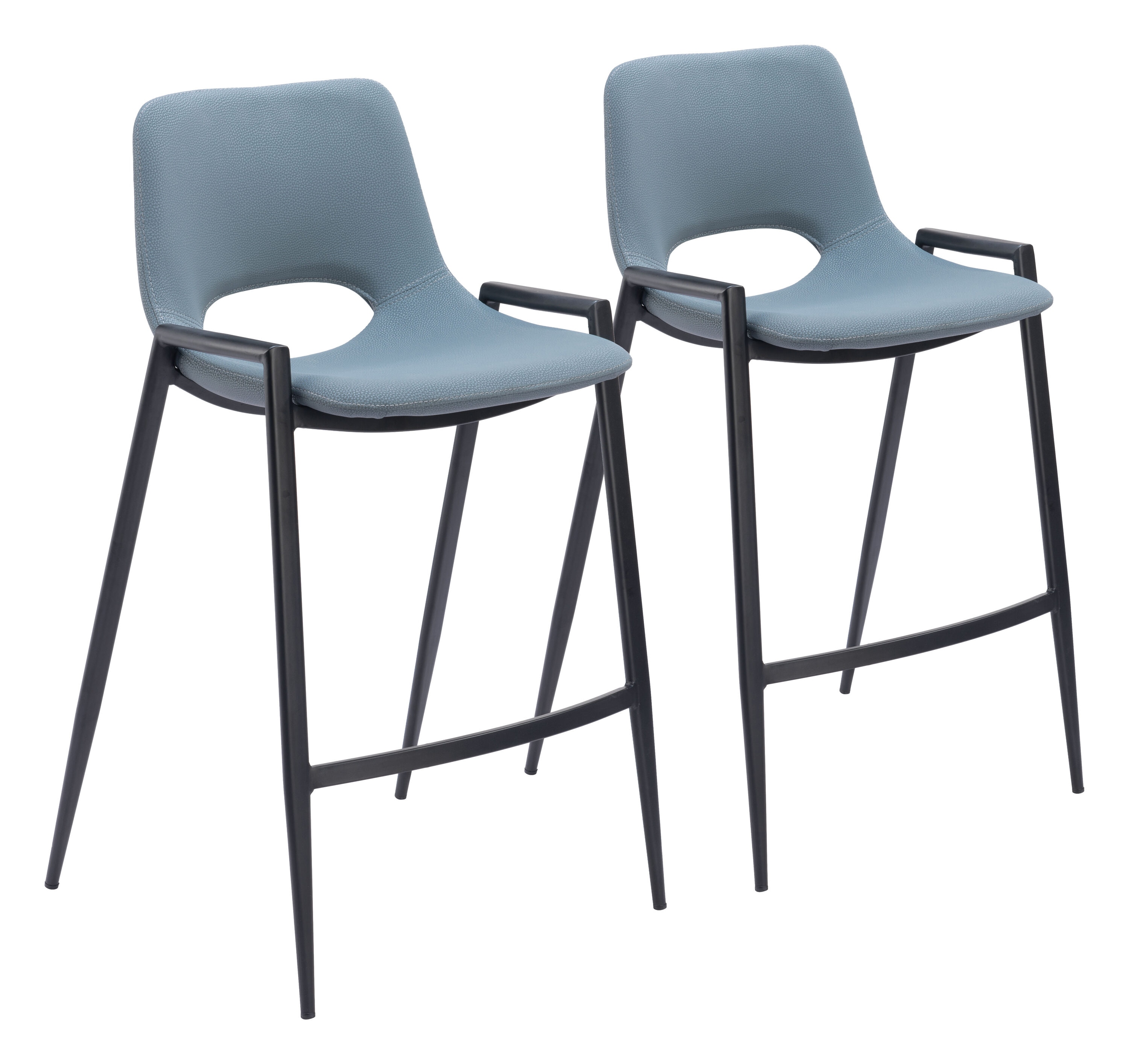 ZUO 109539 Set of 2 Azure Gray 26-in H Counter height (24-in to 27-in) Bucket Seat Upholstered Wood Back Bar Stool with Arms and Back