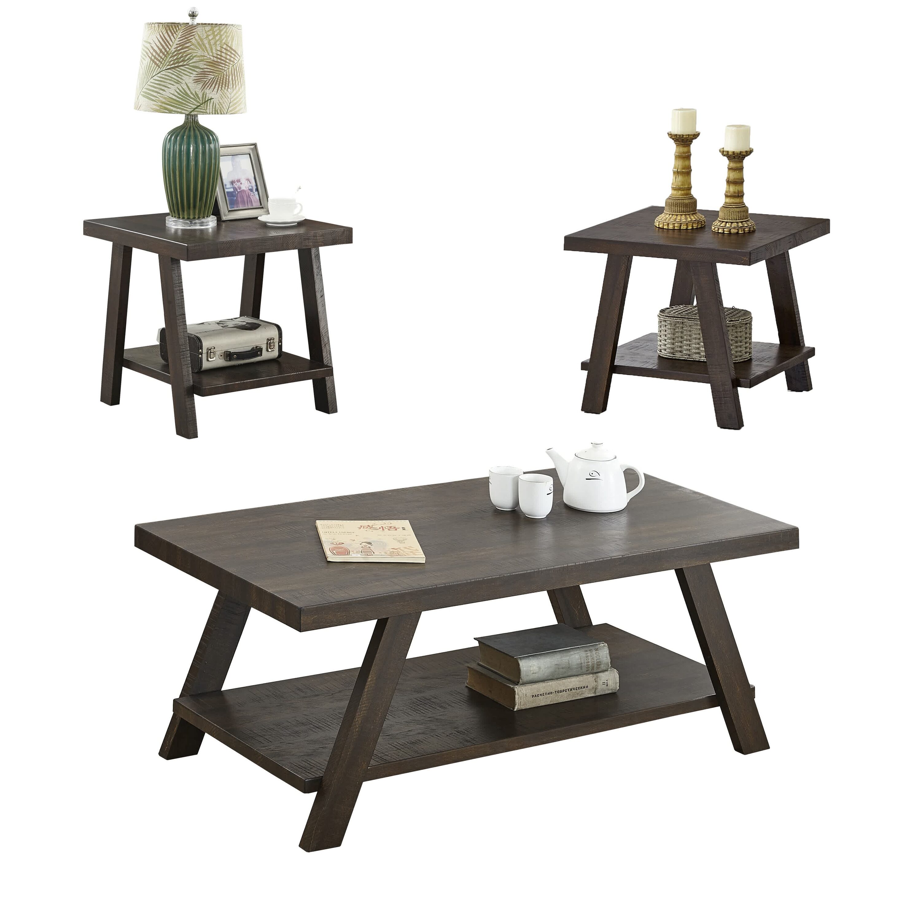 Vynxaria LEXY0499-DJJJ-BZ069 Series 48 in. Weathered Espresso Rectangular Wood Top End Table with Shelf Storage