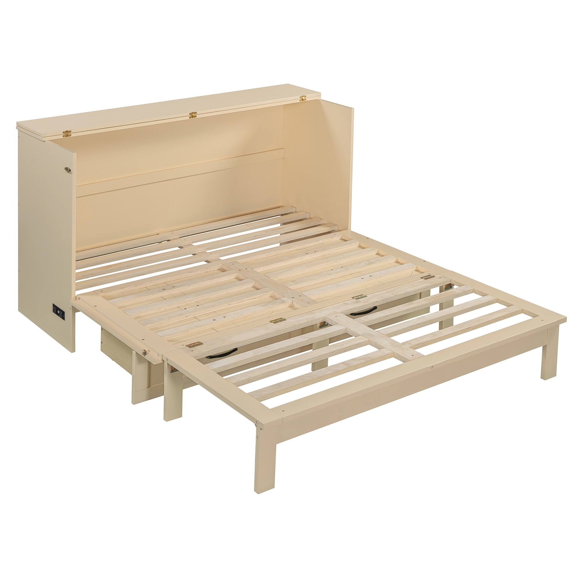 Qualle Gold Wood Frame Queen Size Murphy Bed with Drawer