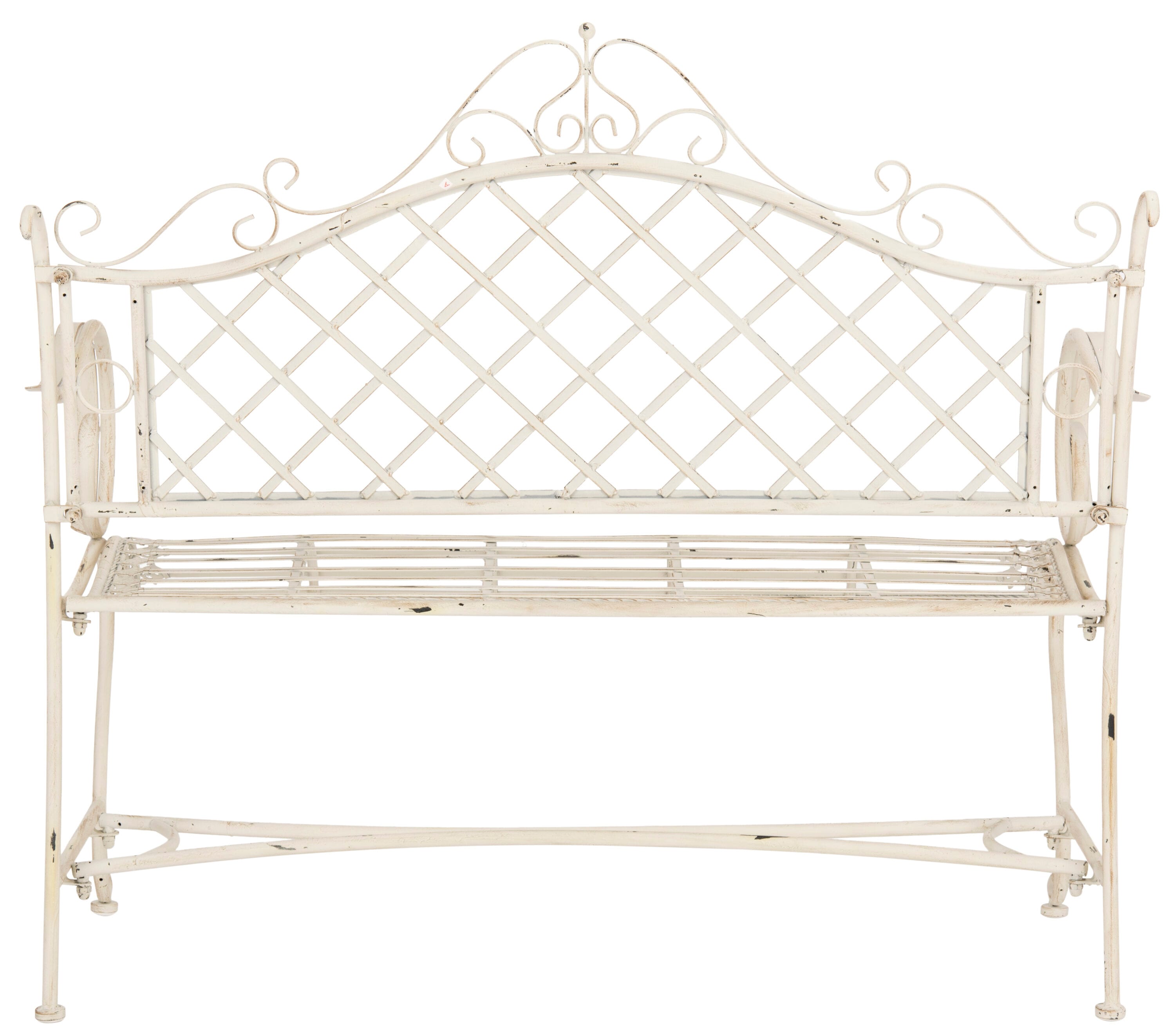 Charming Place de Vosges 46" Antique White Wrought Iron Garden Bench