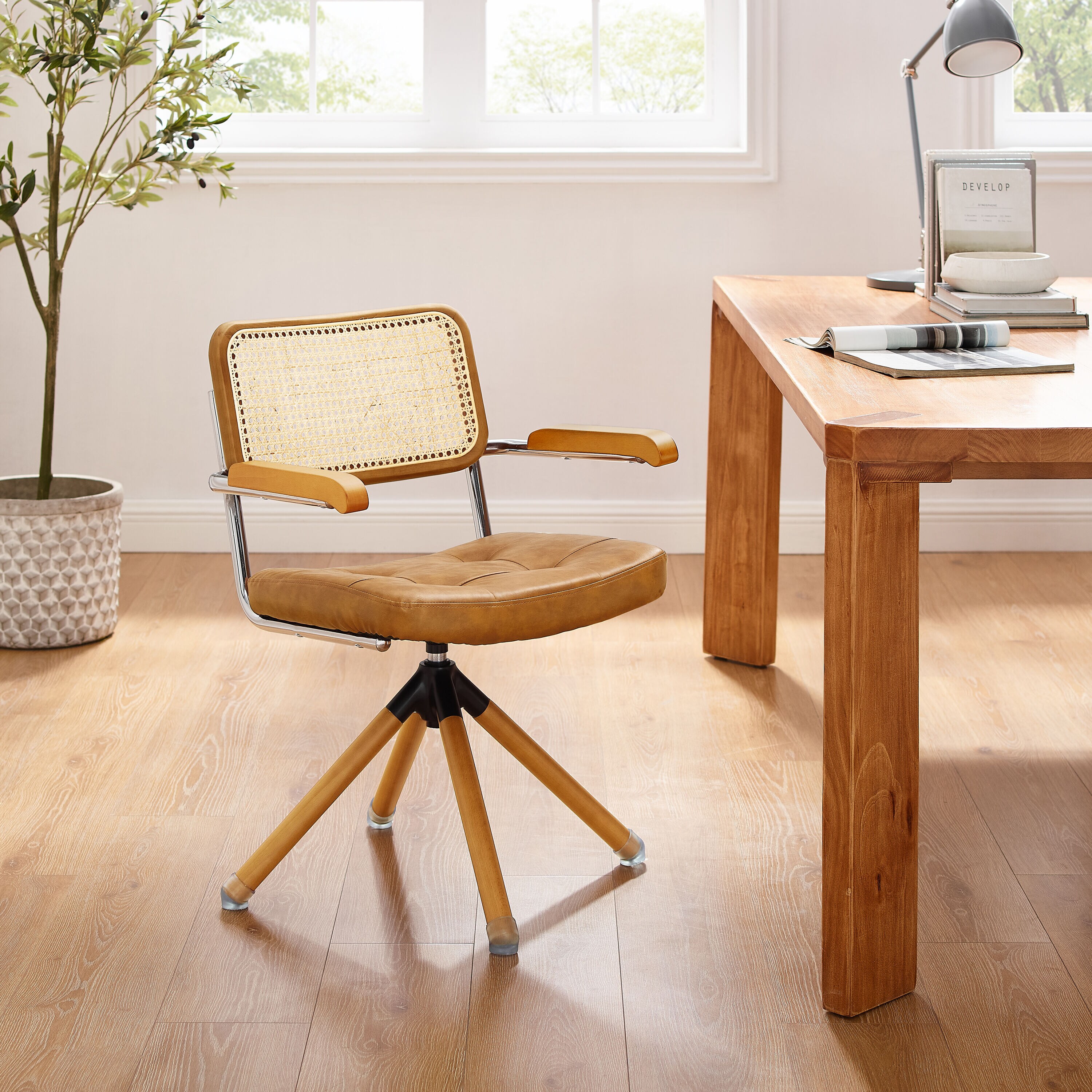 Mid-Century Swivel Office Chair - Wood Legs