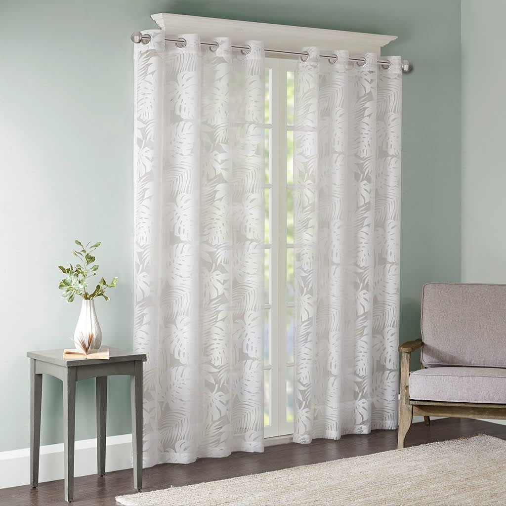 JUJABU 84-Inches White Palm Leaf Burnout Window Sheer #EBHD-06