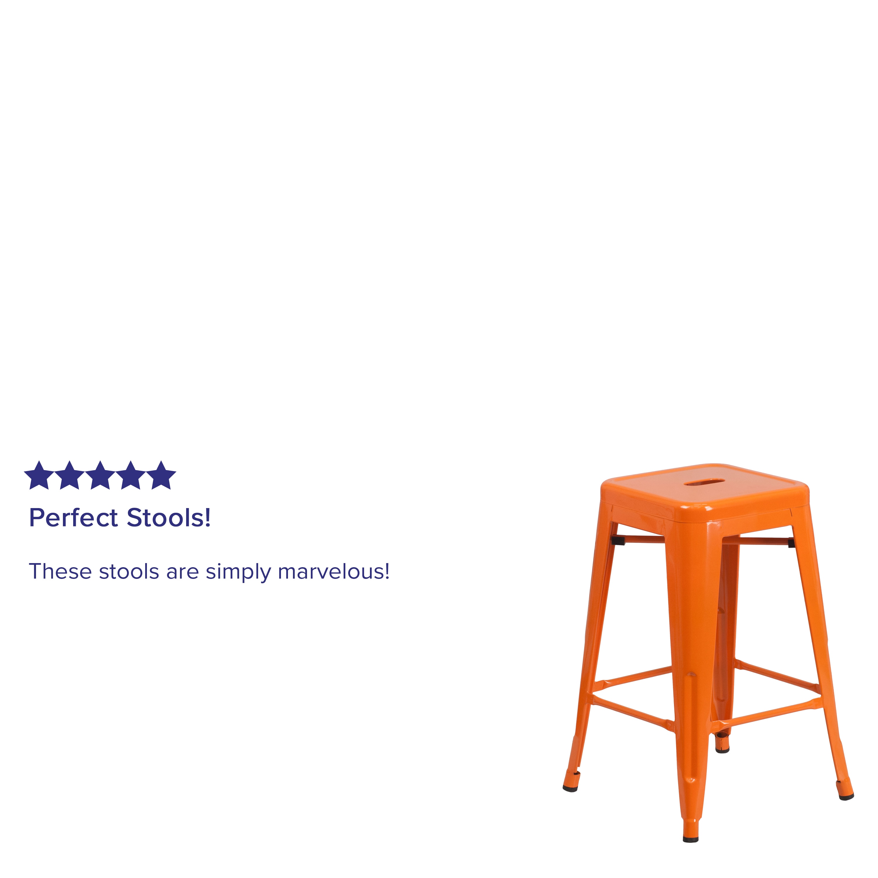 24'' Orange Metal Backless Counter Height Stool