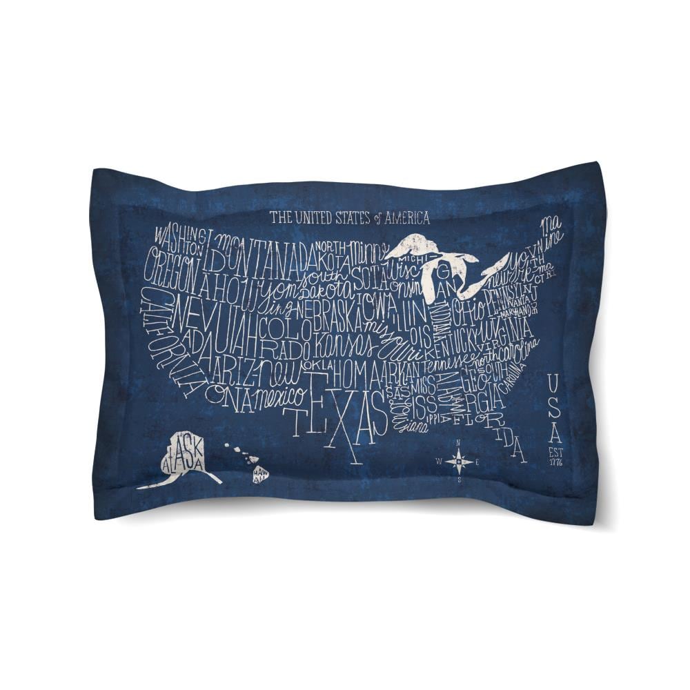 Laural Home HLMB2026PS Hand Lettered US Map Multi-color/Cotton Standard Cotton Pillow Case