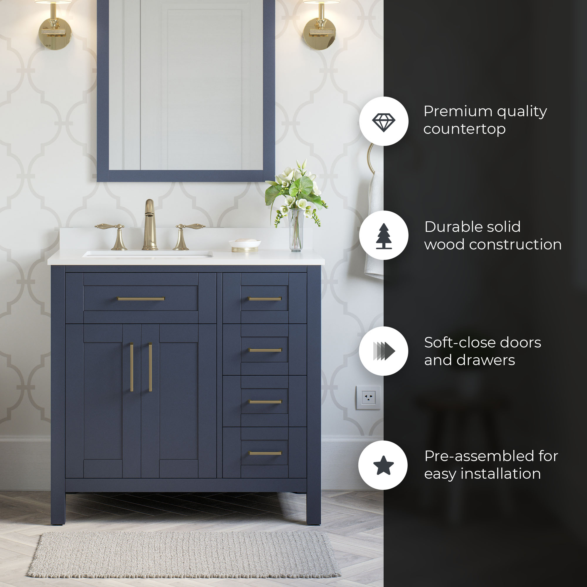 OVE Decors Tahoe 36-in Midnight Blue Undermount Single Sink Bathroom ...