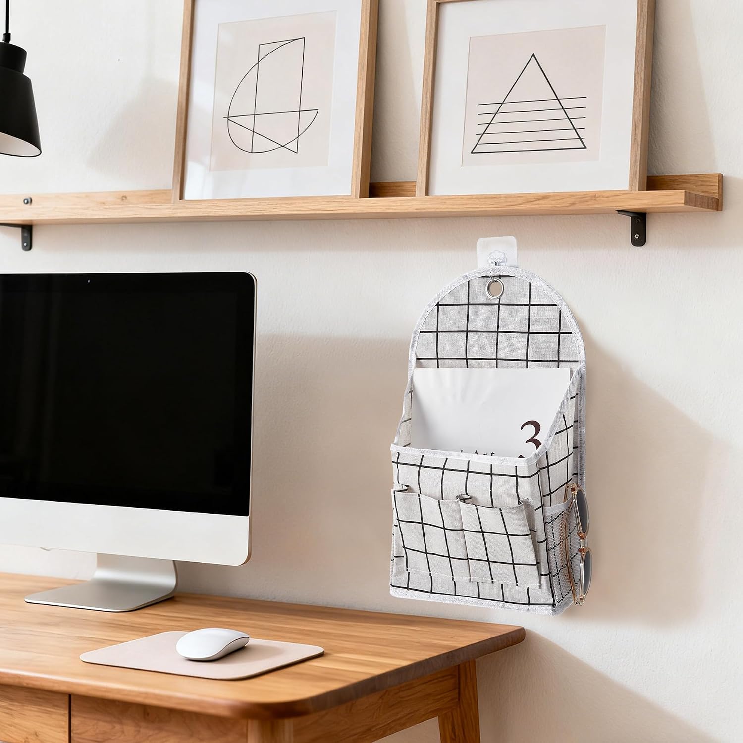 GAOMON 4 Pack Wall-Mounted Hanging Storage Bags- Cotton-Linen Checkered Over-Door Organizer Pockets- 23 x 9 x 40cm- for Home Closet Bedroom- White Plaid