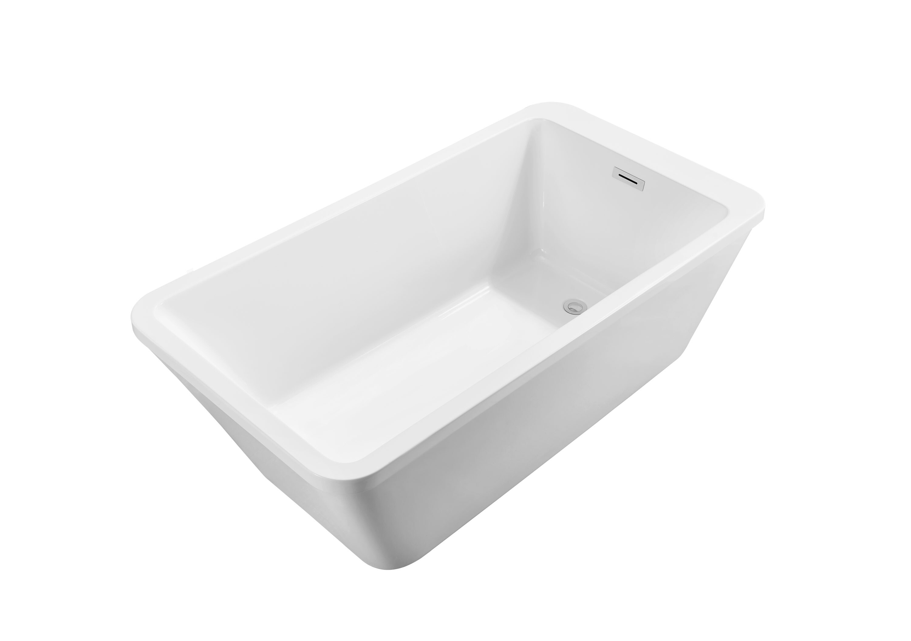 60" White Acrylic Freestanding Soaking Bathtub with Chrome Drain
