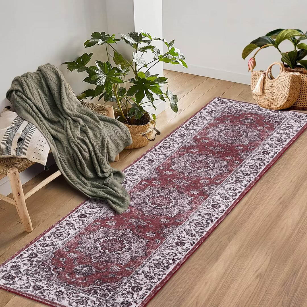 Garvee YXY-LO-PHO-0Z5YNZW2 2 x 8 (ft) Loomed Polyester Red Rectangular Indoor Floral/Botanical Persian Machine washable Runner rug