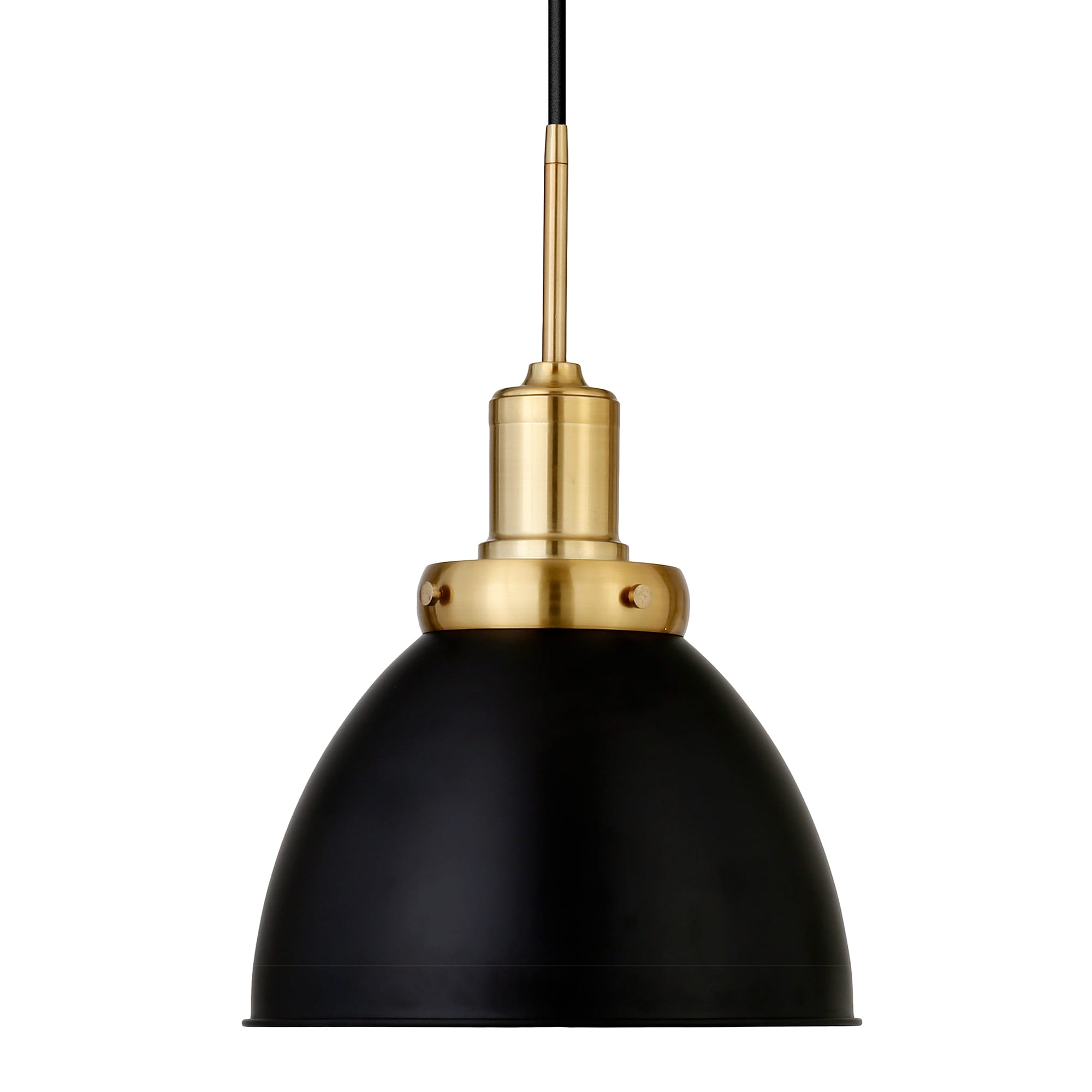 Modern 12" Black Bowl Pendant Light with Satin Nickel Accents