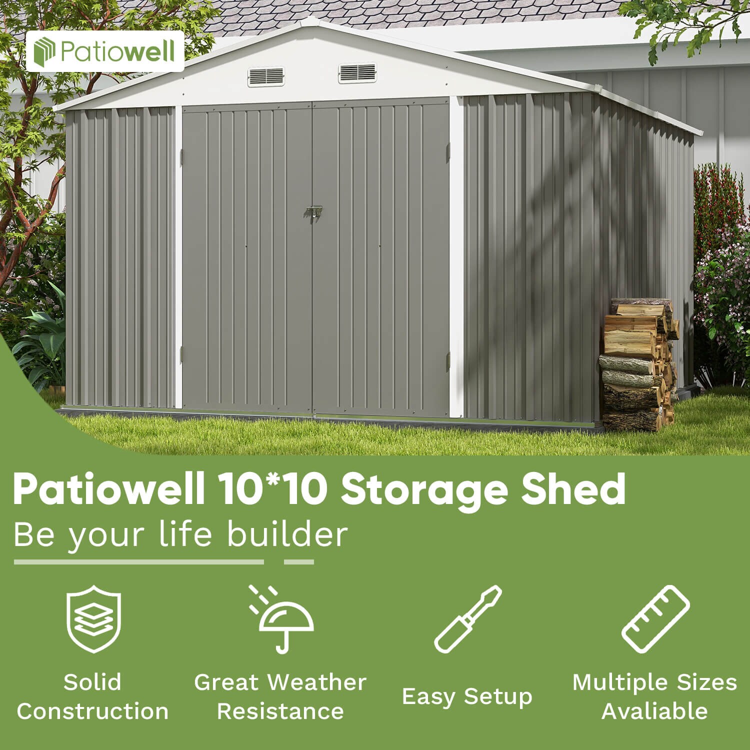 2.8 ft. W x 1.5 ft. D Wood Gray Garden Shed 3-Tier Patio Storage Cabinet Outdoor Organizer 4.2 sq. ft.