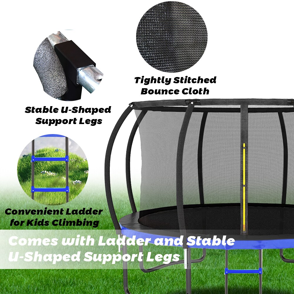 Fun Orange 12FT Round Black Backyard Trampoline with Safety Enclosure,  Waterproof Spring Cover Padding, and Enhanced Durability in the Trampolines  department at