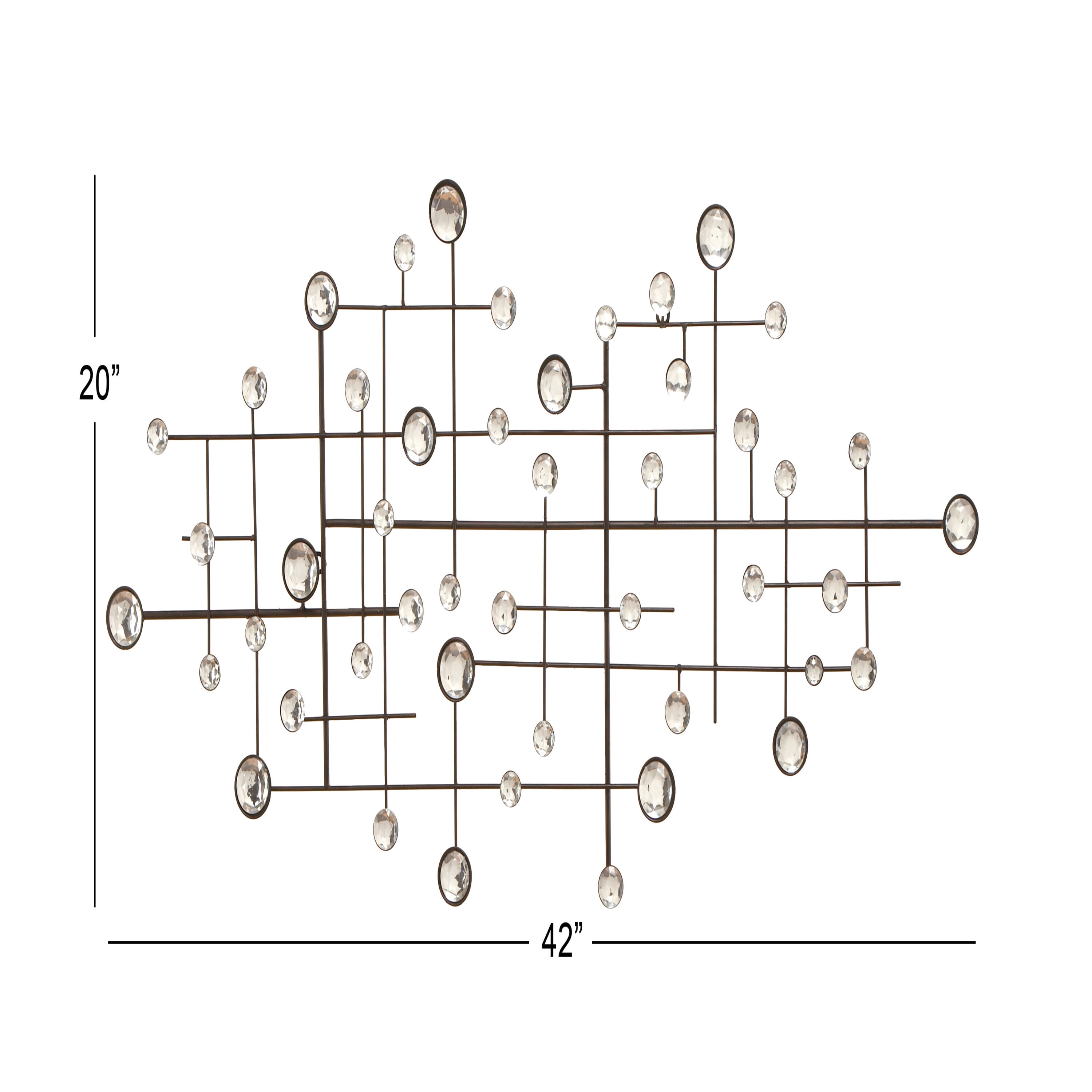 Silver Geometric Metal Wall Sculpture with Glass Beads