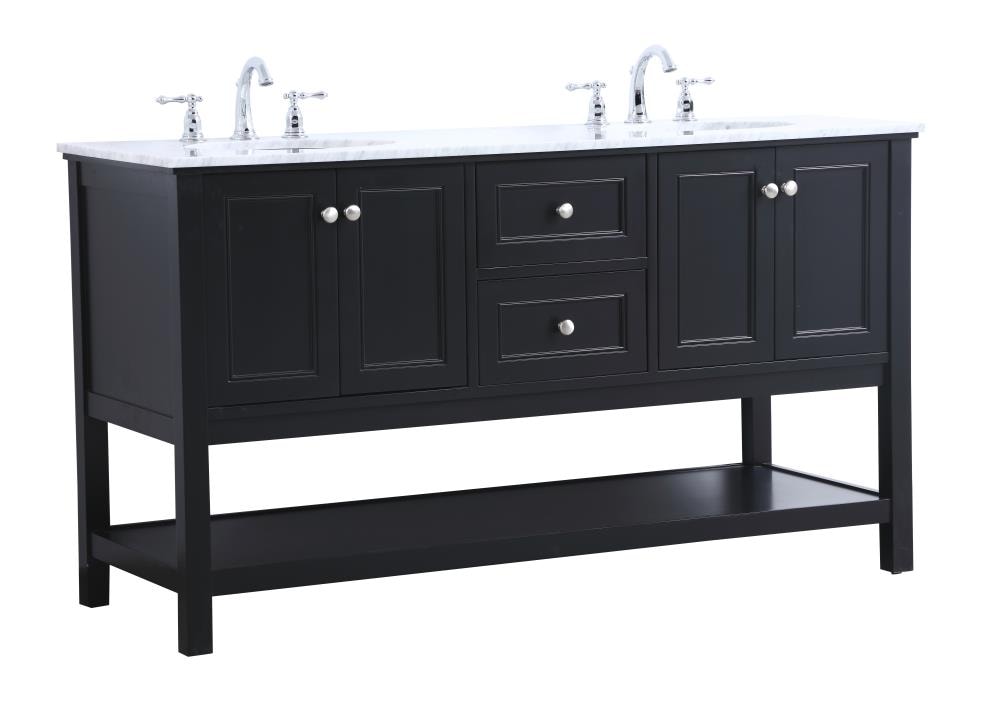 60 in Black Double Sink Bathroom Vanity with Carrara Marble Top