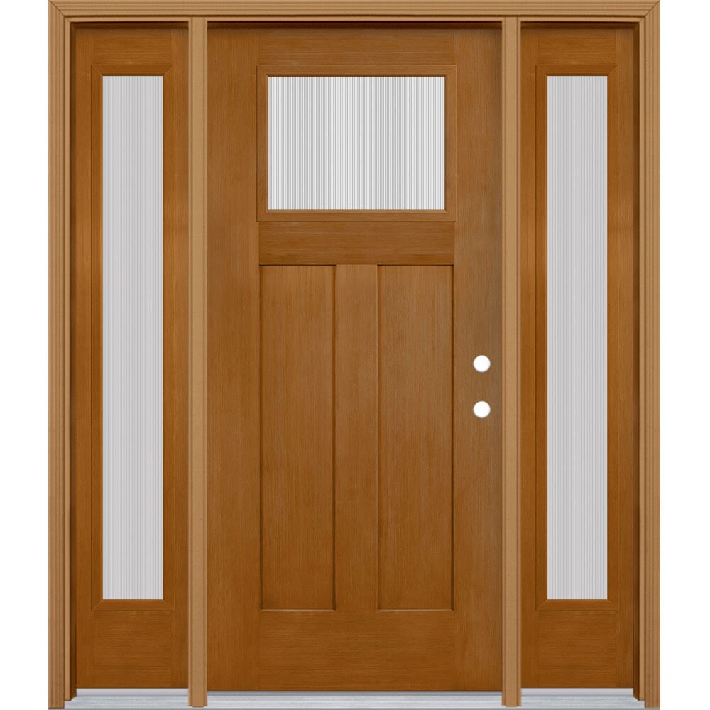 Masonite 629581 64-in x 80-in x 4-9/16-in Fiberglass Craftsman Left-hand inswing Oakcrest Stained Prehung Front Door with Sidelights with Brickmould Insulating core