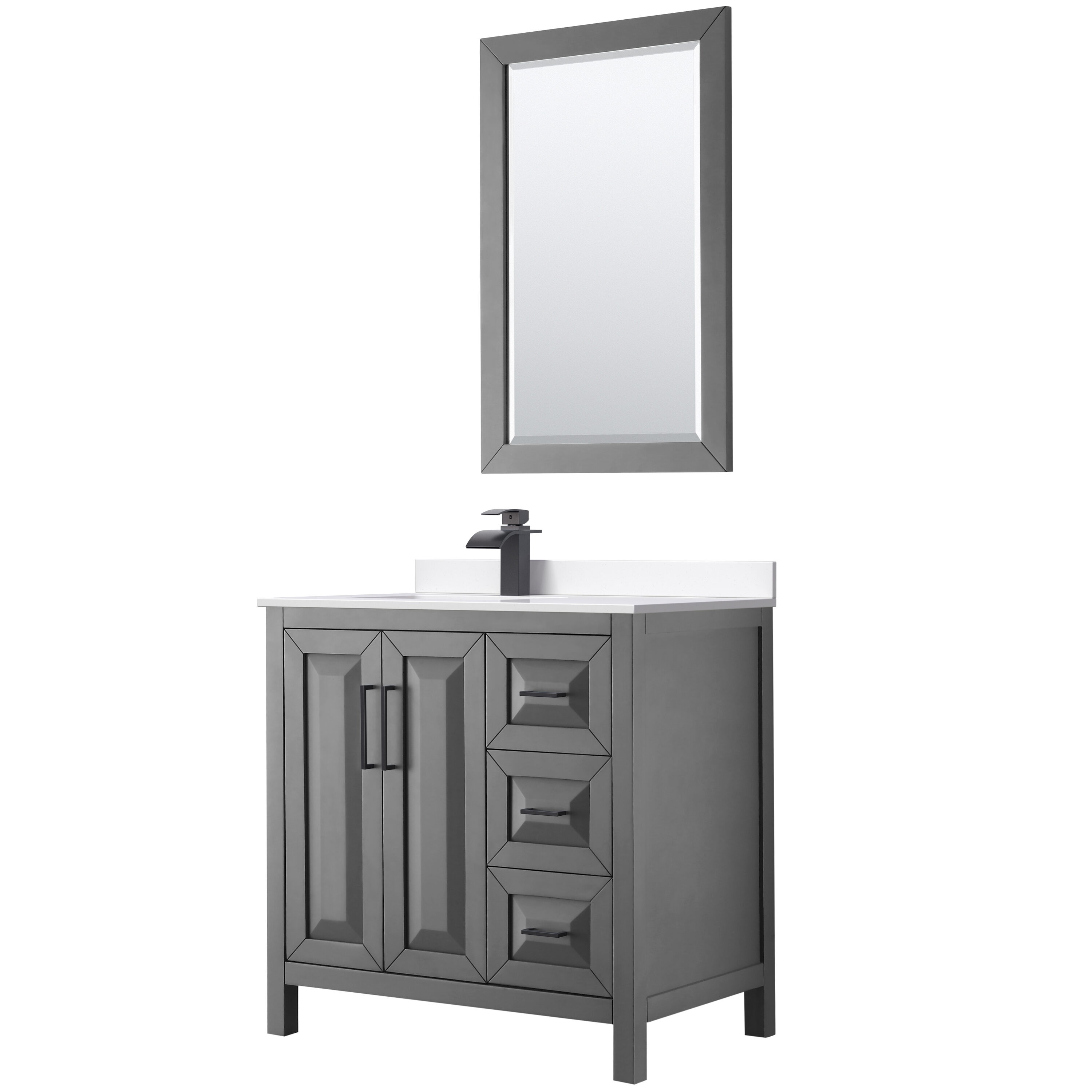 Wyndham Collection WCV252536SGBWCUNSM24 Daria 36-in Dark Gray Undermount Single Sink Bathroom Vanity with White Cultured Marble Top (Mirror Included)