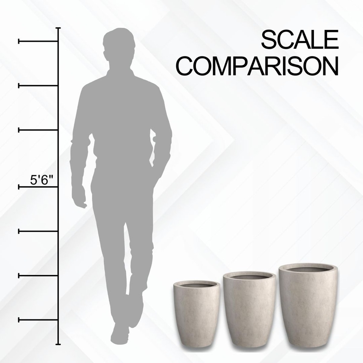 Weathered Gray Tall Round Concrete Planters Set of 3