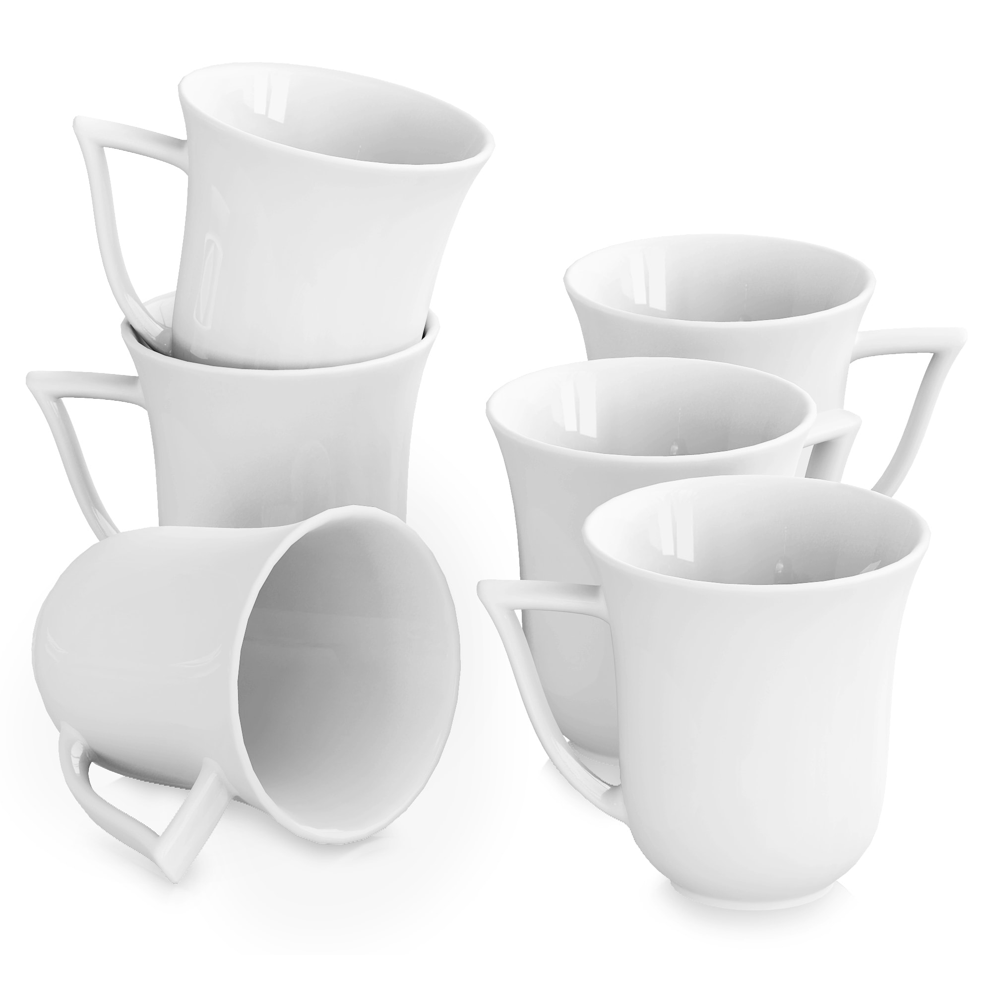 MALACASA, Series Elvira, 6 pieces 12.5 OZ Porcelain Cups 5 Mug Sets Ivory  White 