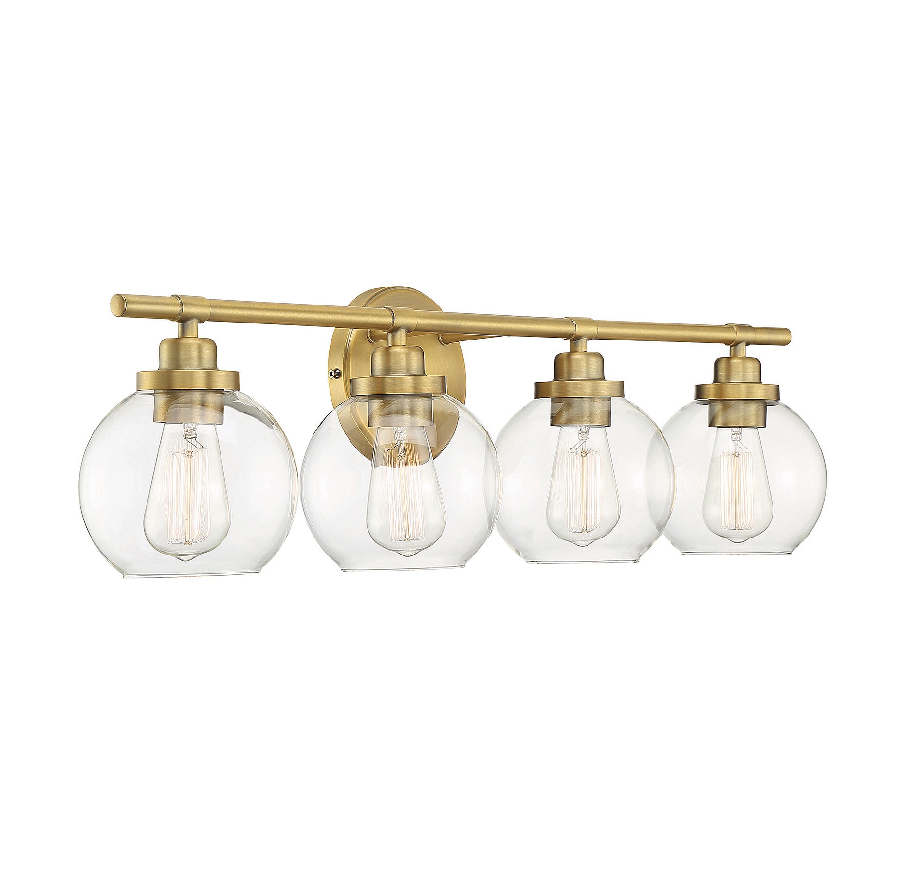 Warm Brass 4-Light Vanity with Clear Glass Shades