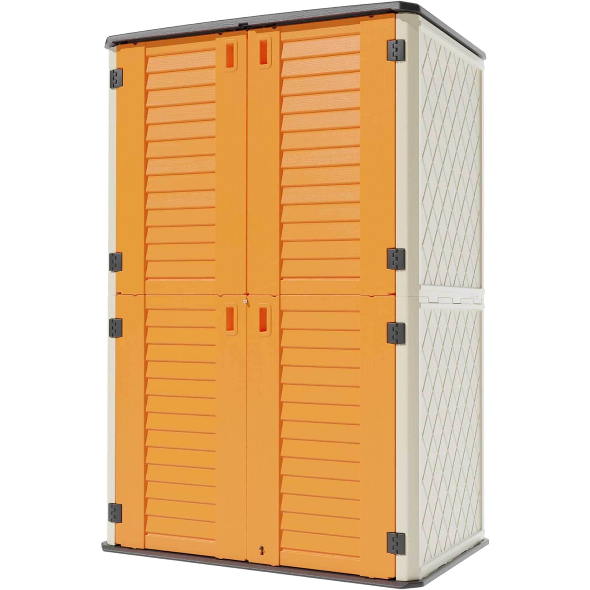  490 Gallons Waterproof Resin Vertical Tool Shed Outdoor Storage Cabinet with Floor