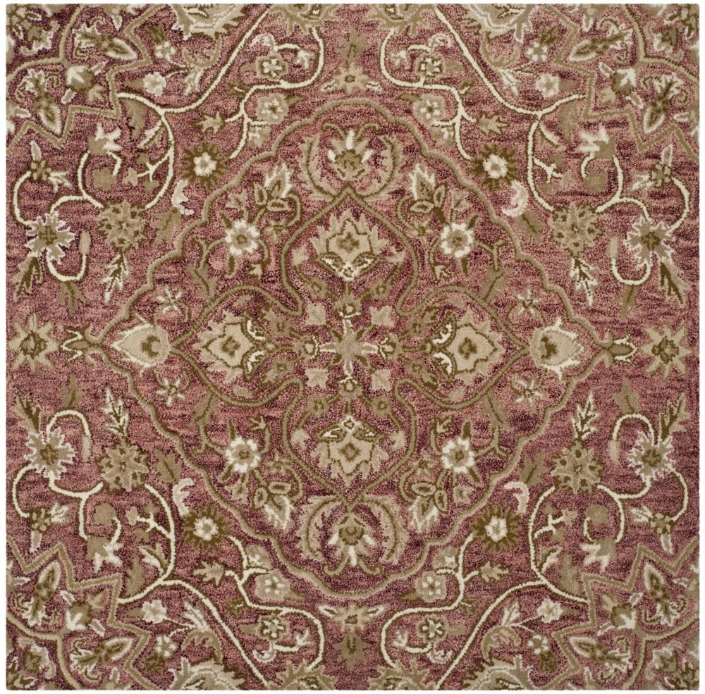 Safavieh BEL673B-5SQ Bella Citron 5 x 5 (ft) Tufted Wool Rose/Taupe Square Indoor Floral/Botanical French Country Area rug