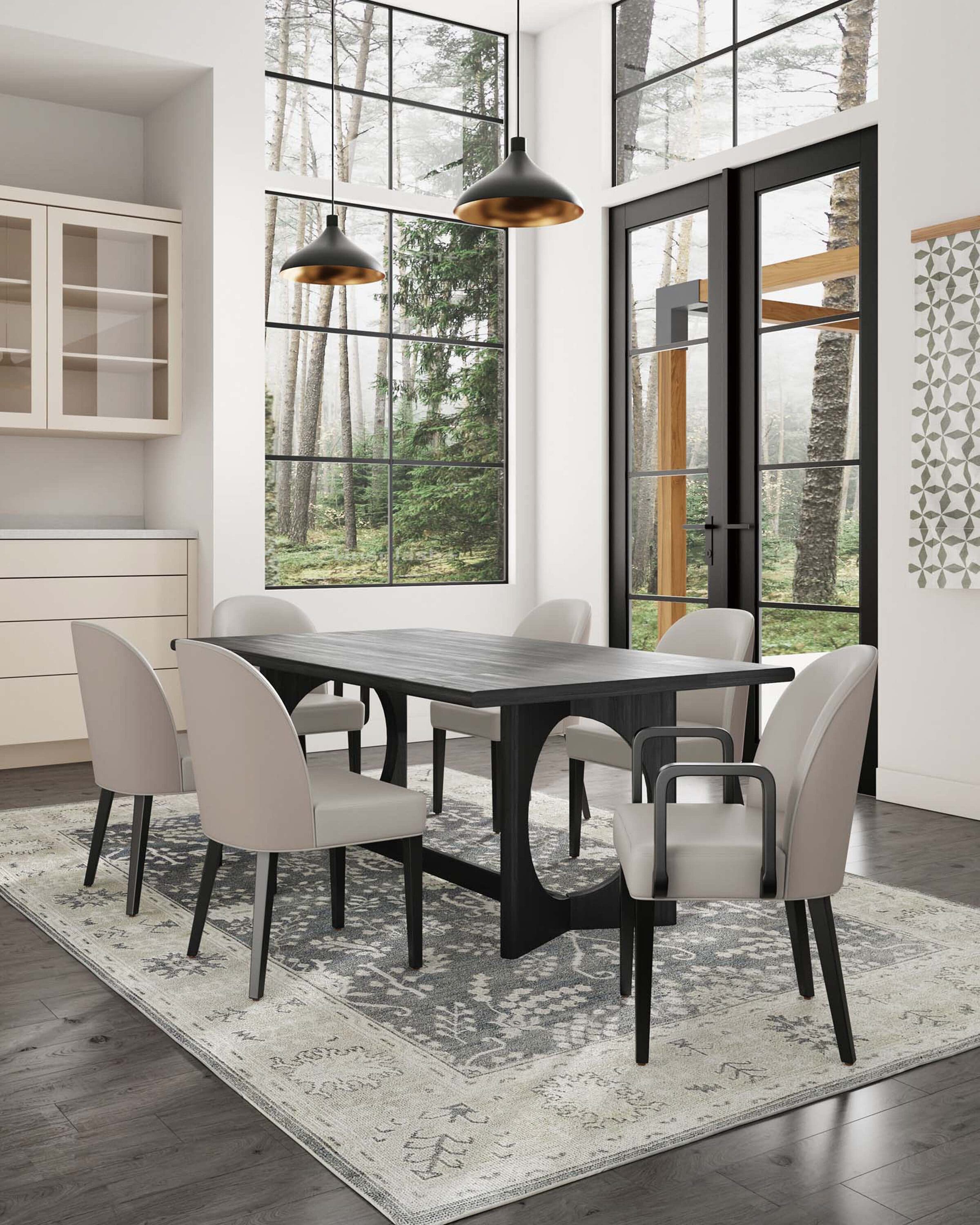 Manhattan Comfort 4-DC087-LG Set of 4 Contemporary/Modern Faux Leather Upholstered Dining Arm Chair (Wood Frame)