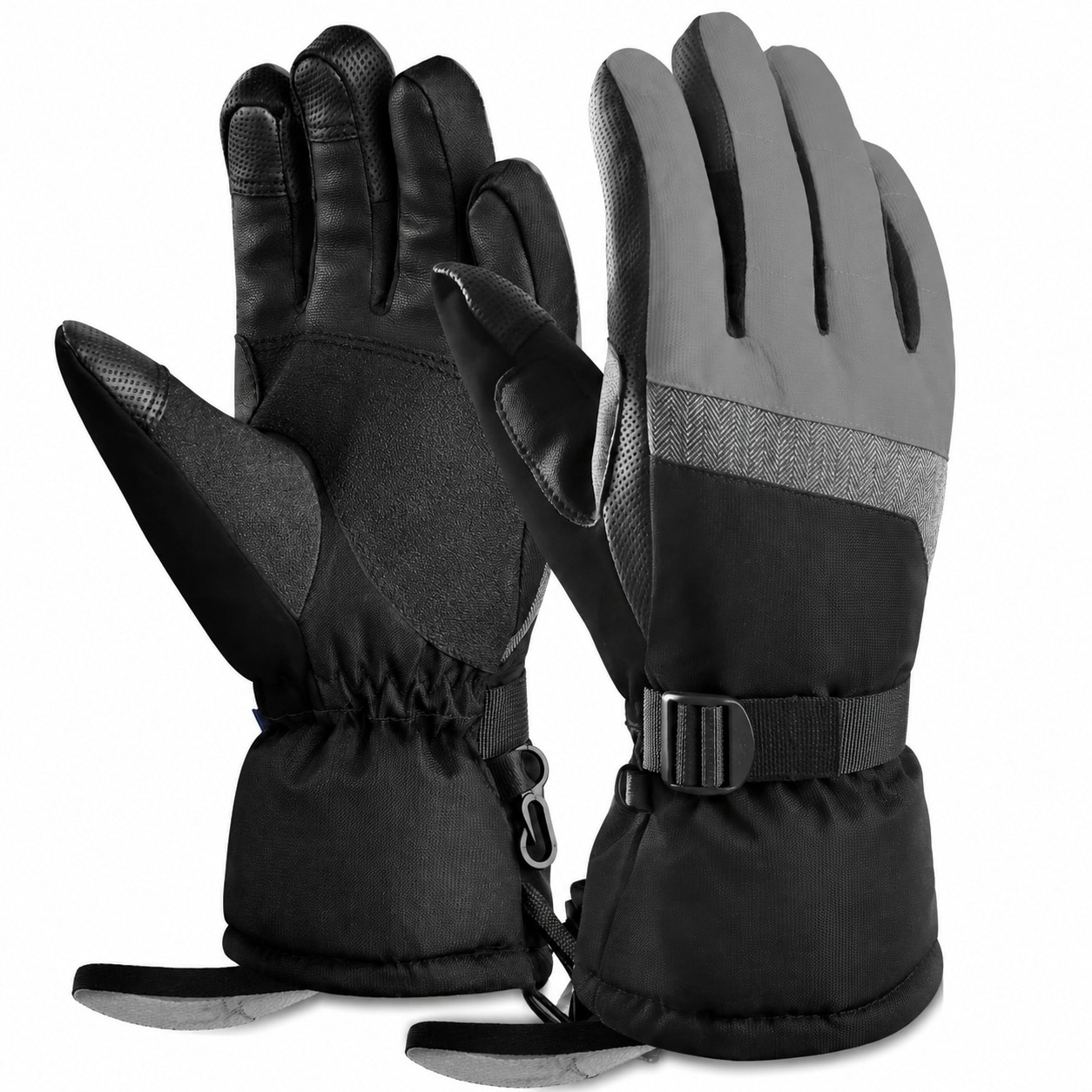 Aoibox  Waterproof Women s Ski Gloves with Touchscreen Fingers PU Leather Grip Wrist Leashes and Warm Lining