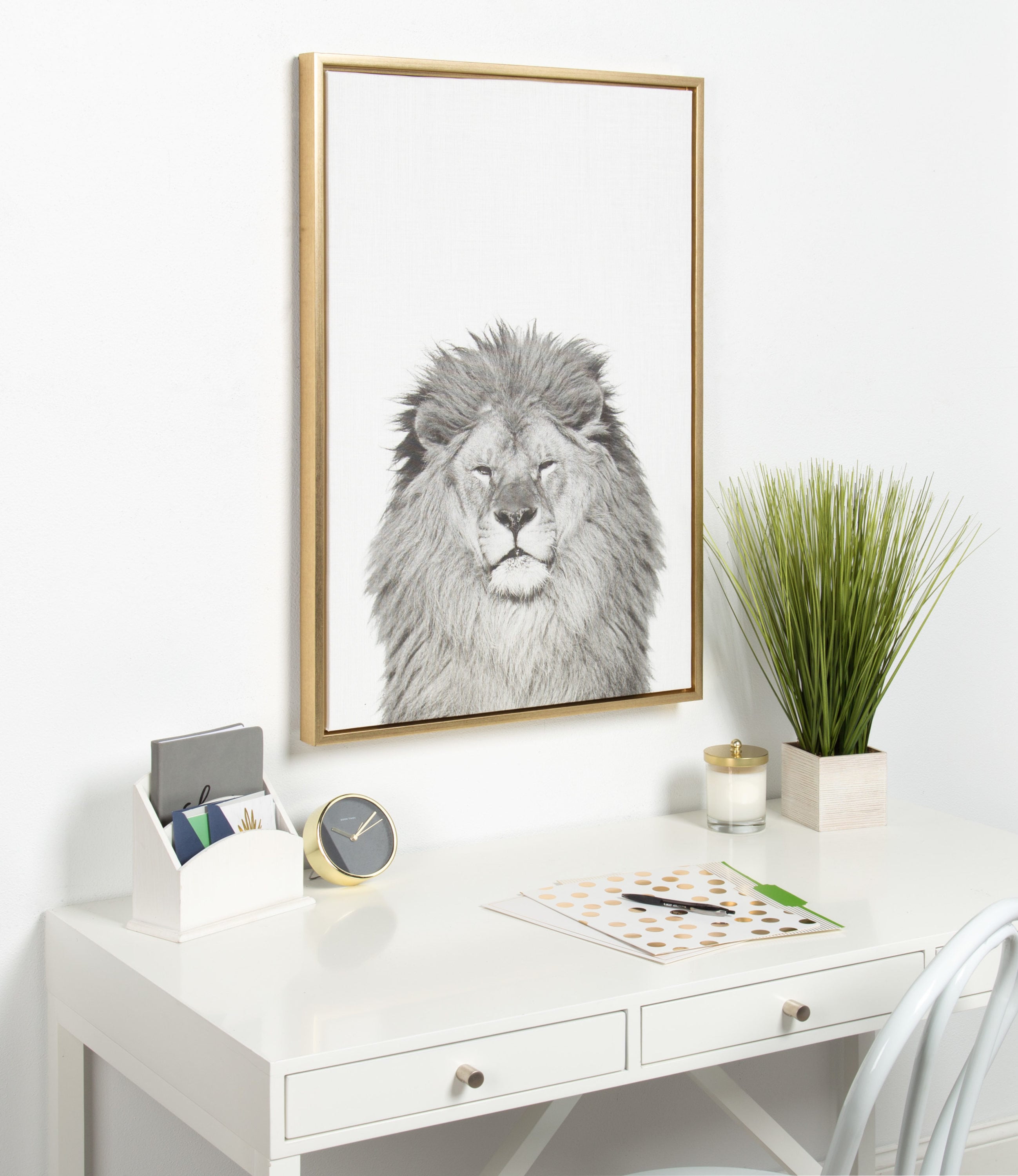 Kate and Laurel Lion Tai Prints Gold Framed 33-in H x 23-in W Animals Print  on Canvas in the Wall Art department at