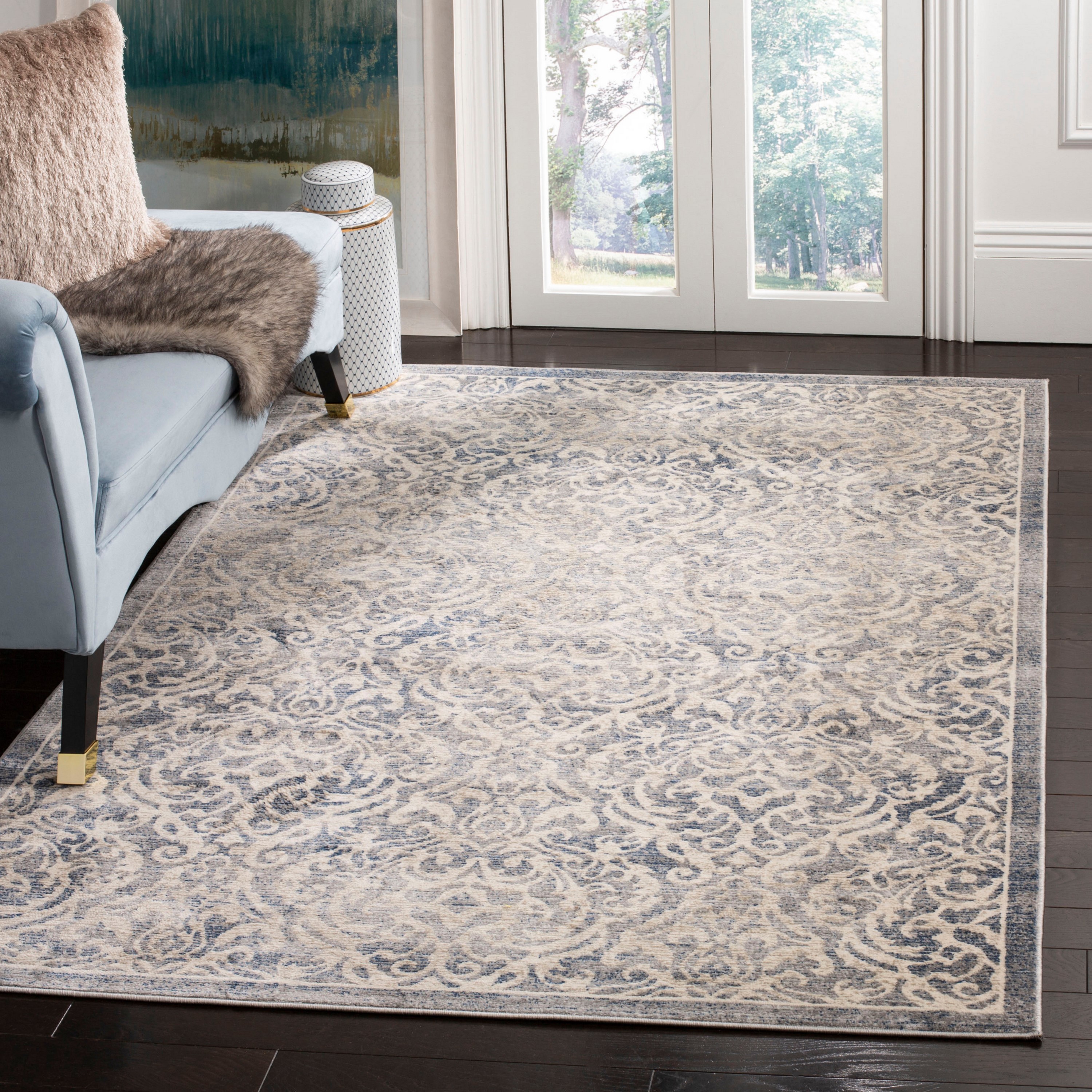 Safavieh BNT810G-24 Brentwood Linza 2 x 4 (ft) Loomed Polypropylene Light Gray/Blue Rectangular Indoor Distressed/Overdyed Bohemian/Eclectic Runner rug