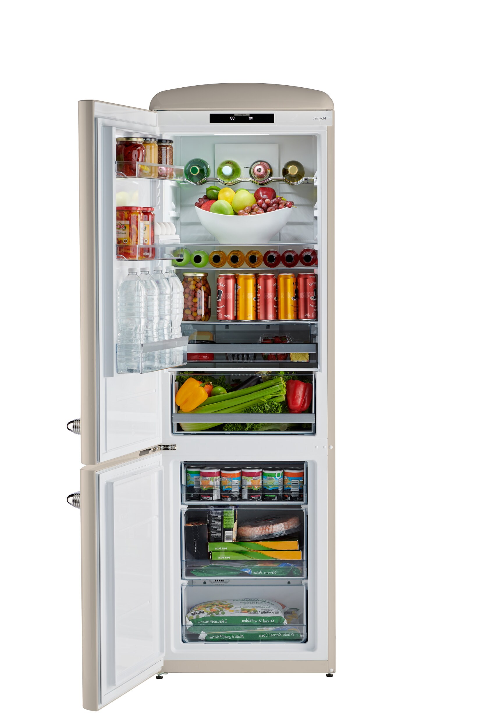 RR2 12 cu. ft. Retro Refrigerator Full Size Fridge with Bottom Freezer  Chrome Handle Frost Free LED Multiflow 360° Pink