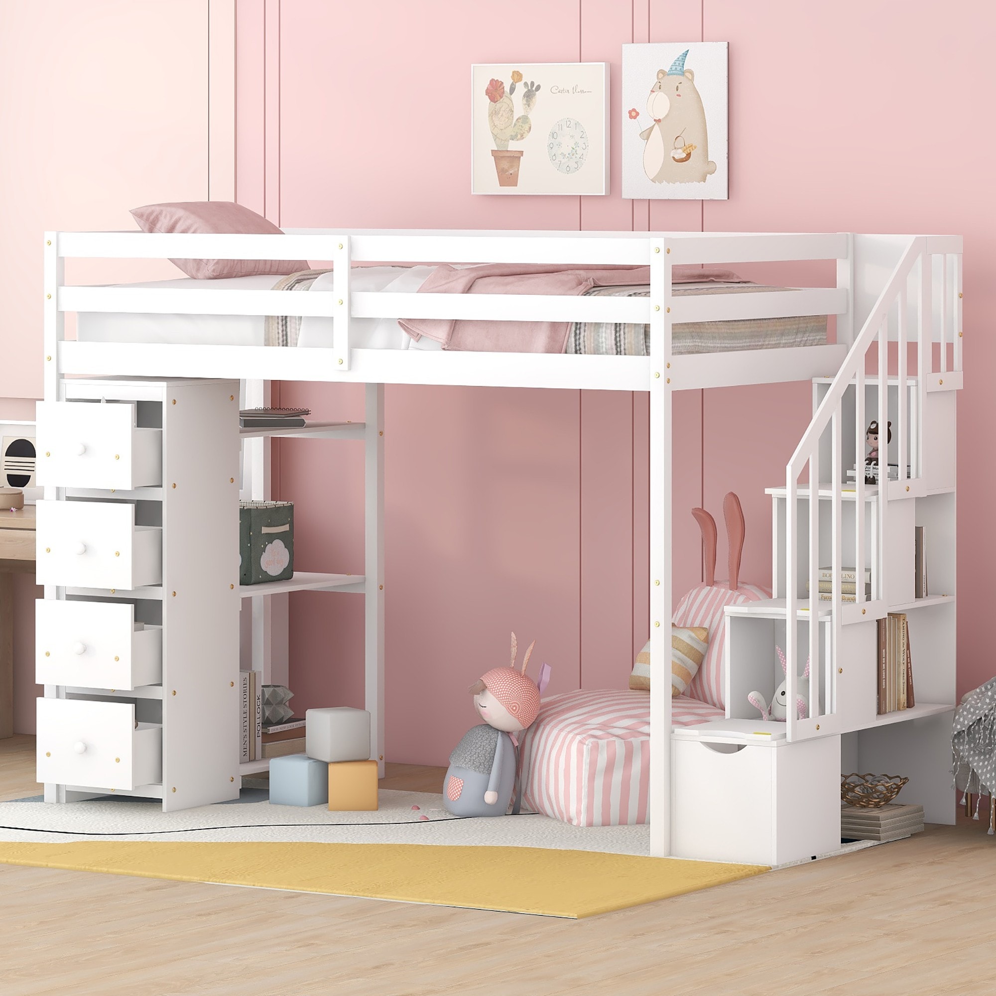 Yiekholo LL-1359AAK White Twin loft Bunk Bed