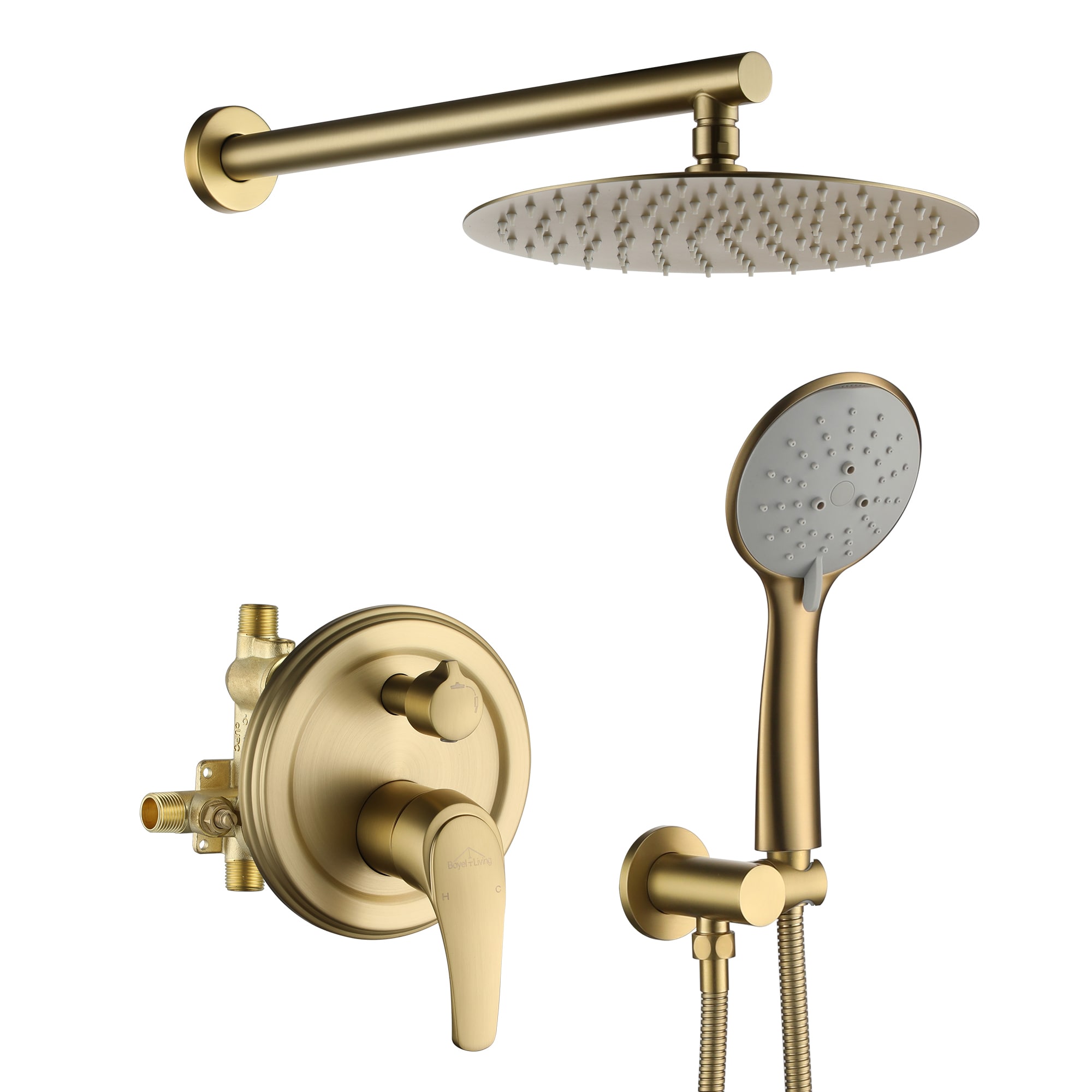 Clihome SMD-88040BG-10 Brushed Gold 10-Inches Dual Head Built-In Shower Faucet System with 2-way Diverter ( Pressure-balanced Valve Included )