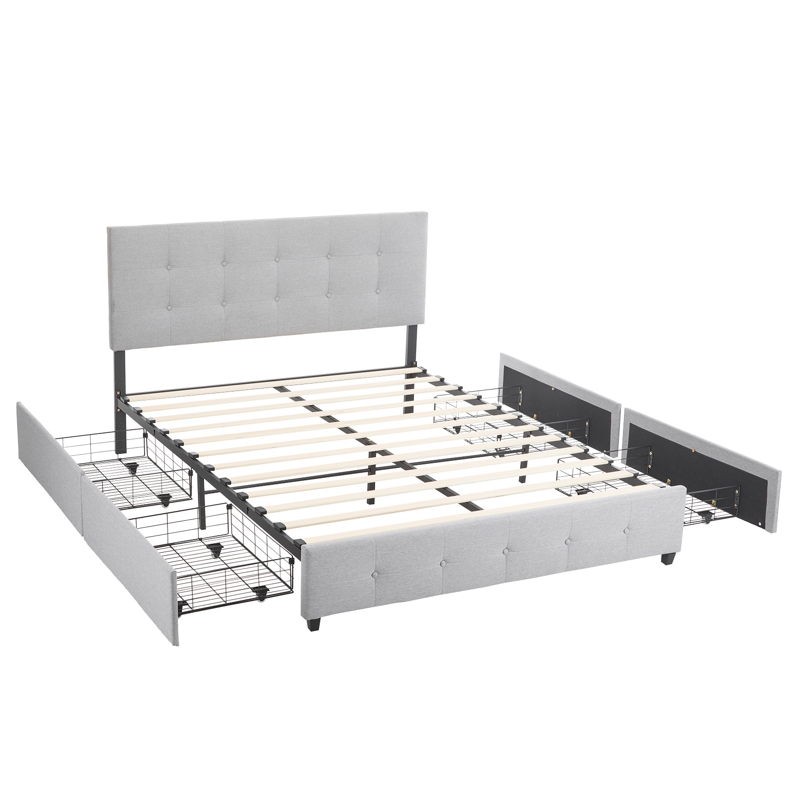 Outopee LO1G52004327 Light Grey Queen Wood and metal Platform Bed with Storage