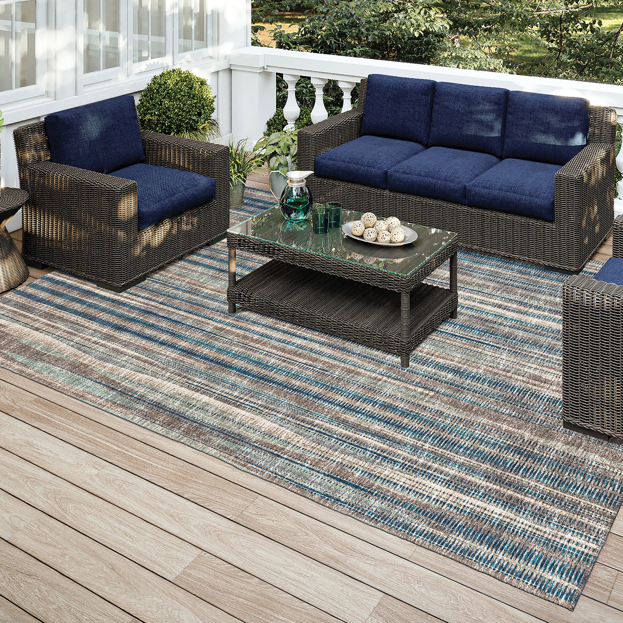 Earth Tone Striped 3' x 5' Machine Washable Rug