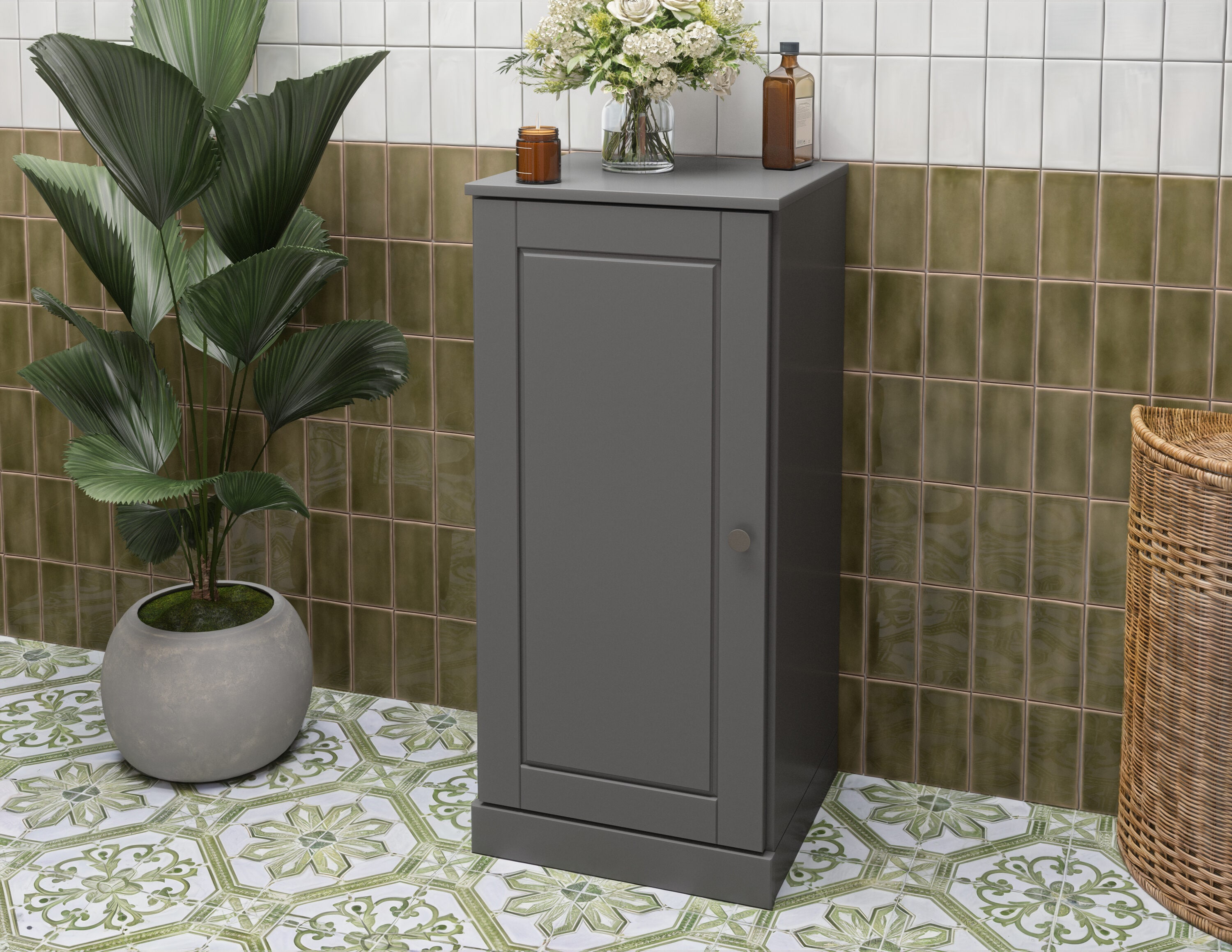 Palace Imports Solid Wood Short Narrow Raised Panel Bathroom Linen Laundry Room Storage Cabinet