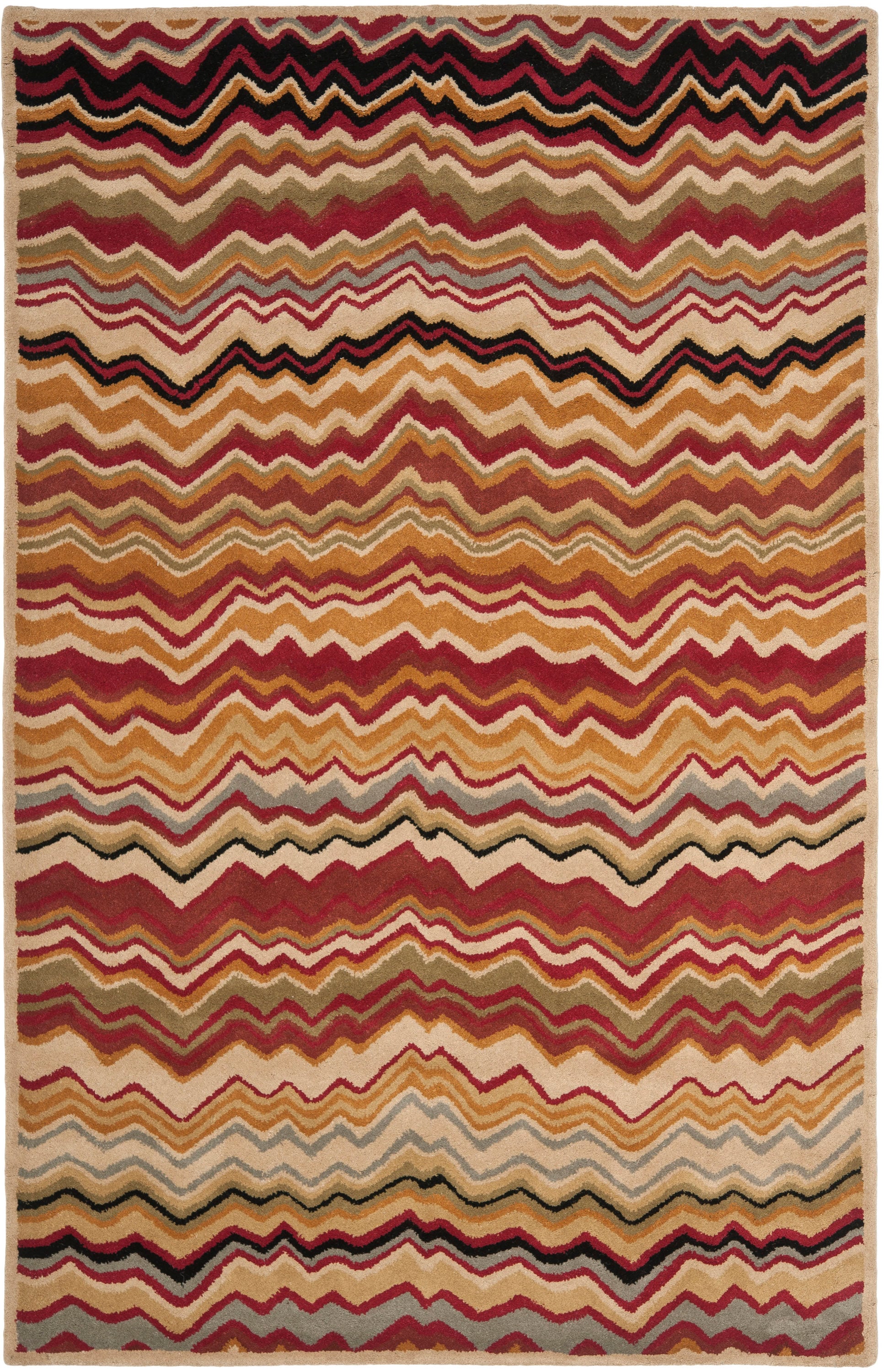 Red and Multi Chevron Hand-Tufted Wool 4' x 6' Area Rug