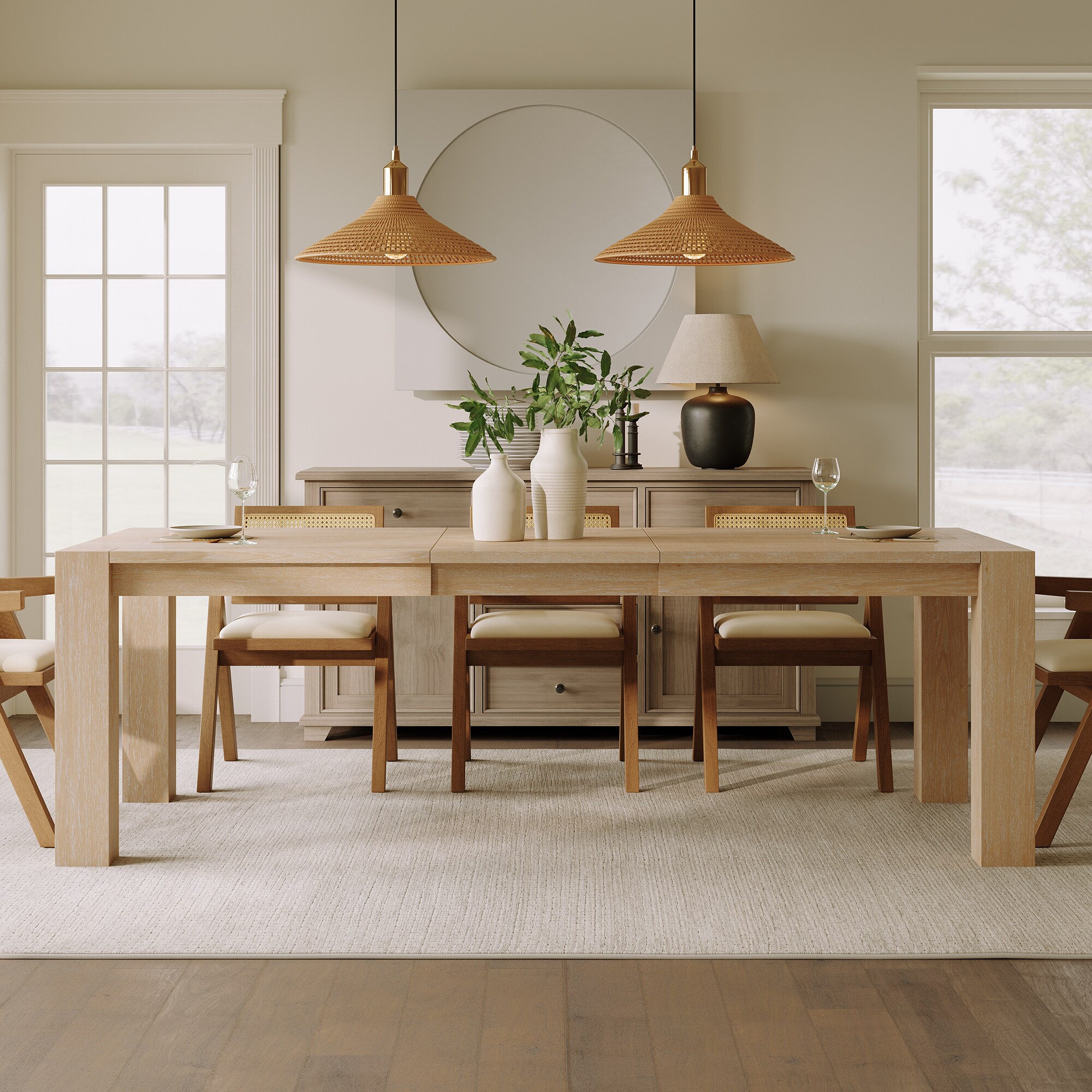 Eureka Ergonomic Parsons Expandable Dining Table Grain-Matched Oak ...