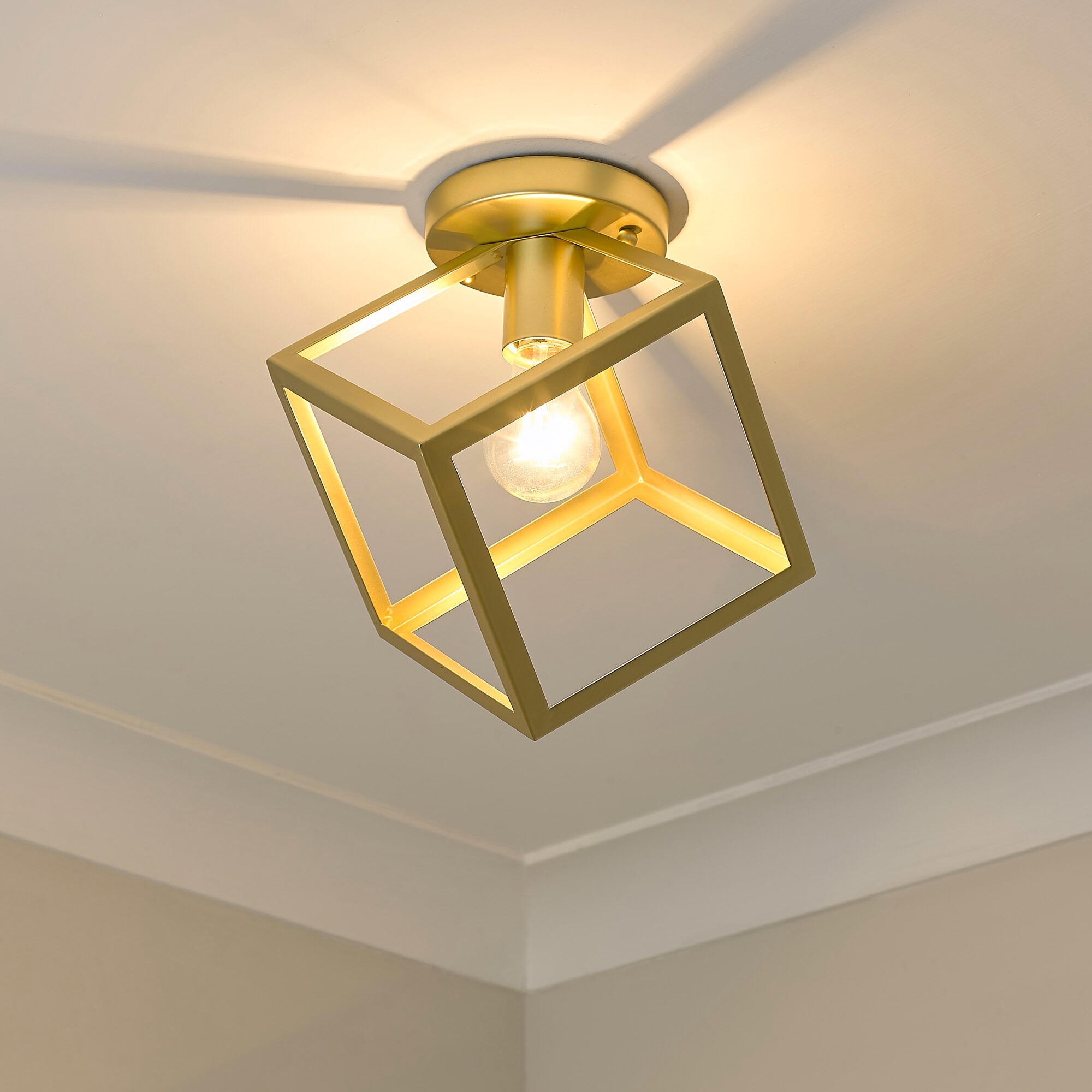 Olympic Gold Geometric Glass-Free Flush Mount Light