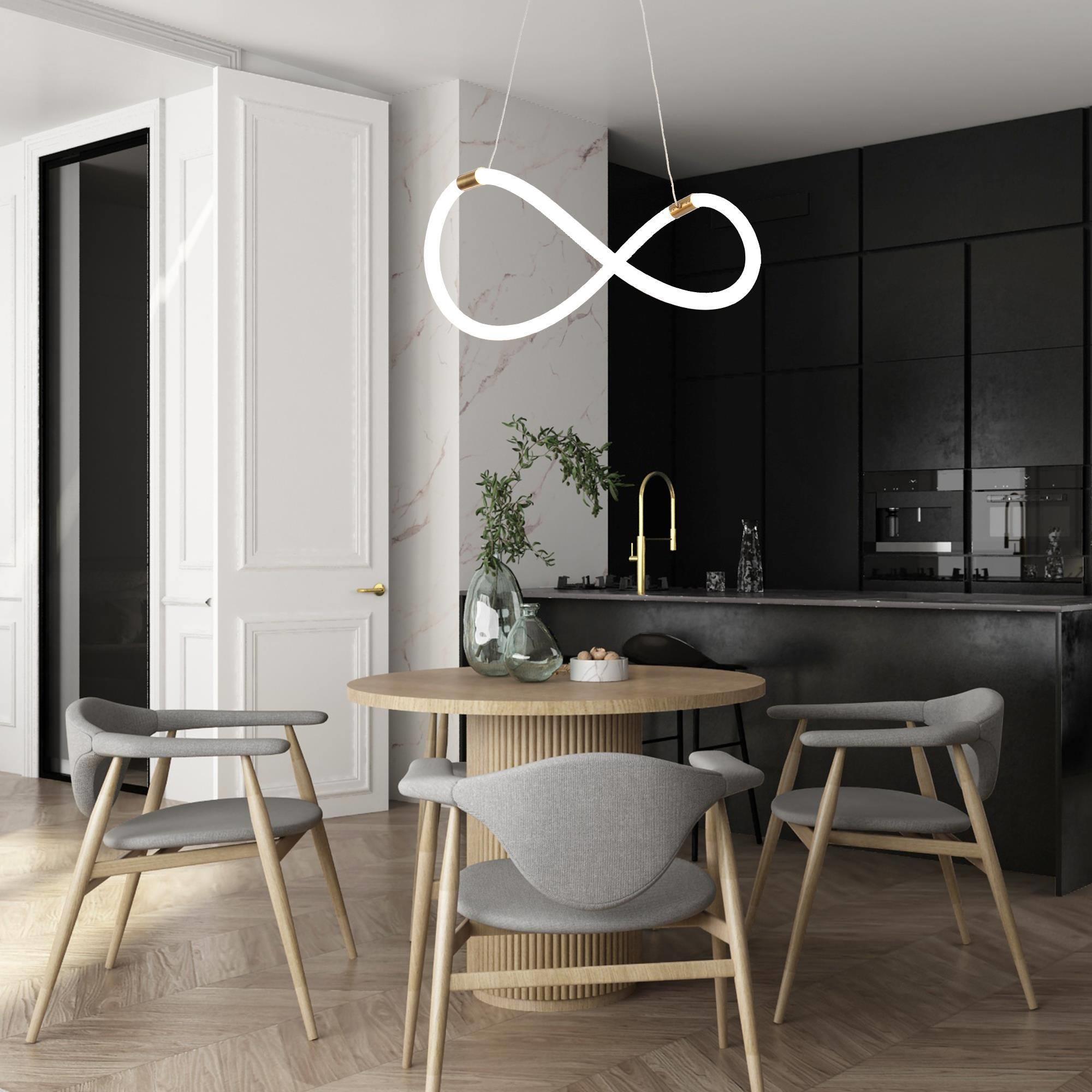 ZEVNI L3BBQINFW4449SC7 Garddish 1 -Light Matte White Ring Dining Table Chandelier Modern/contemporary Geometric Integrated LED Medium Hanging Kitchen island light